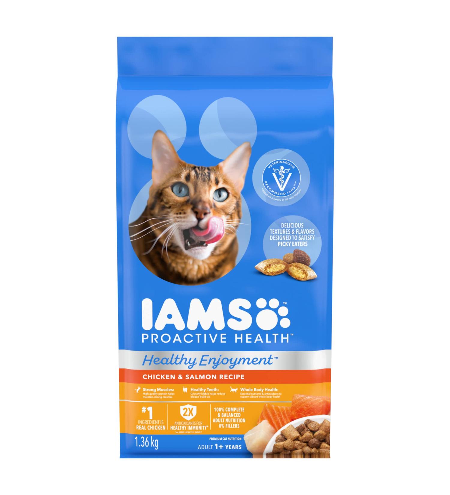 IAMS PROACTIVE HEALTH HEALTHY ENJOYMENT Adult Dry Cat Food Chicken & Salmon Recipe 1.36kg Bag 1.36 kg (Pack of 1) - Buy Online on SooperMarket.com