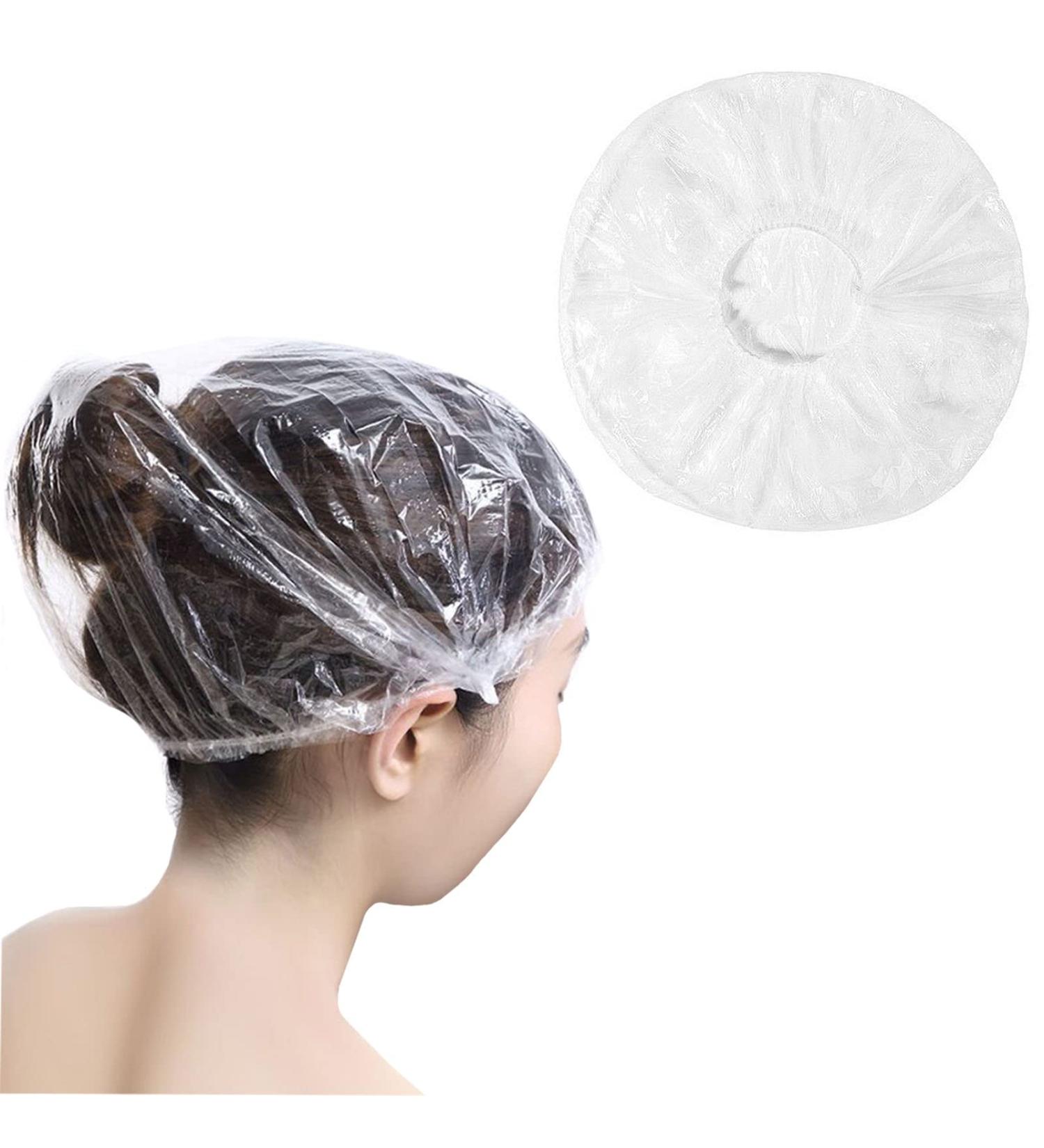 100 Pcs Extra Elastic Waterproof Shower Caps - Clear Plastic Cap for Home, Hotel, Spa & Salon - Portable Disposable Travel Cap - Buy Online on SooperMarket.com