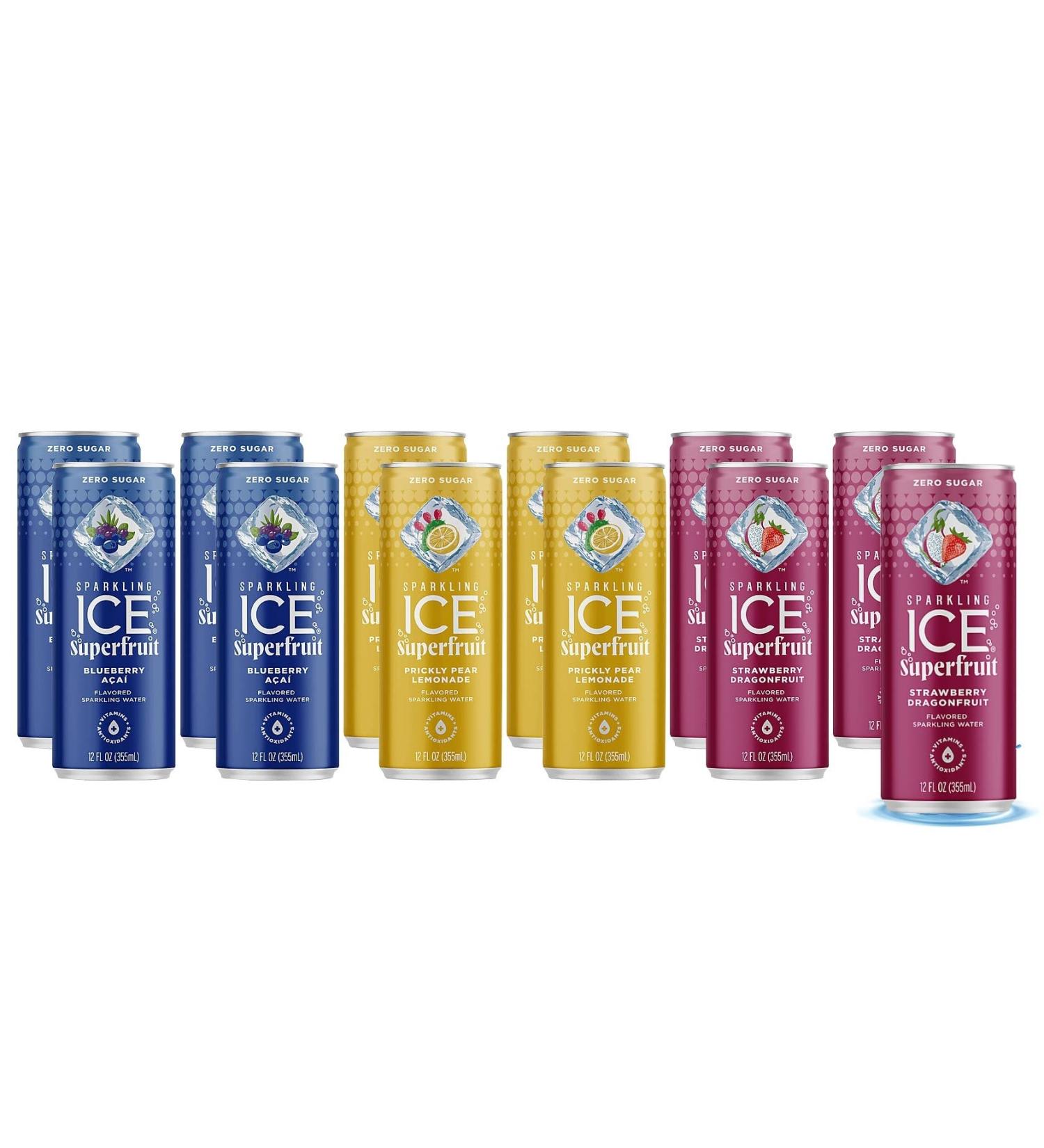 Sparkling ICE Superfruit Variety Pack - 12 Fl Oz Cans, Zero Sugar - Strawberry Dragonfruit Blueberry Acai Pear Lemonade | Pack Of 12 - Buy Online on SooperMarket.com