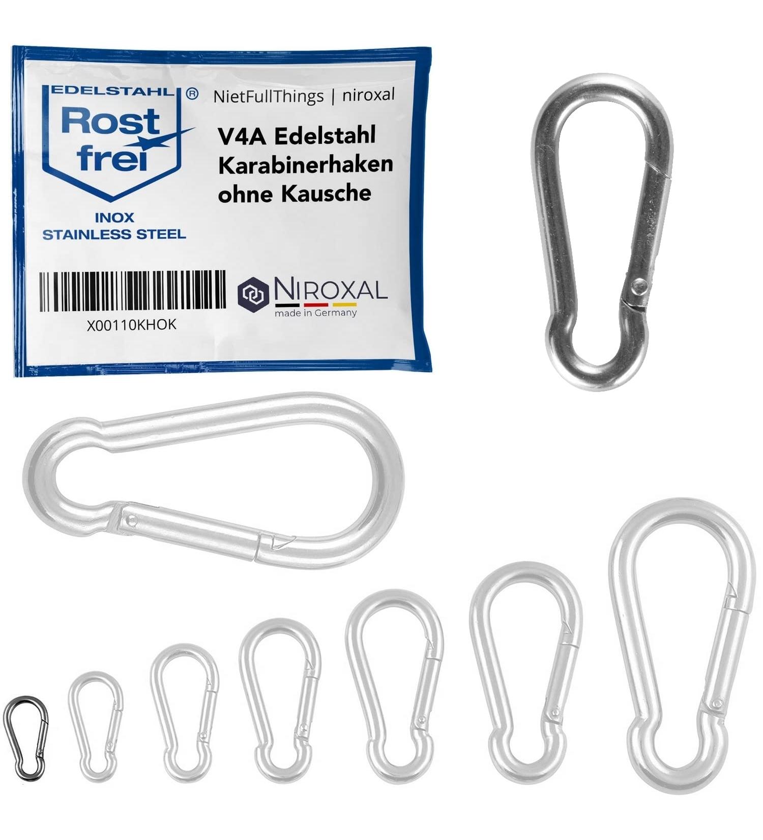 10 Small Stainless Steel Carabiner Hooks - 3mm Strong Keychain with 200kg Break Load - Ideal for Hammocks & Swing - Durable Edestahlkarabiner - Buy Online on SooperMarket.com