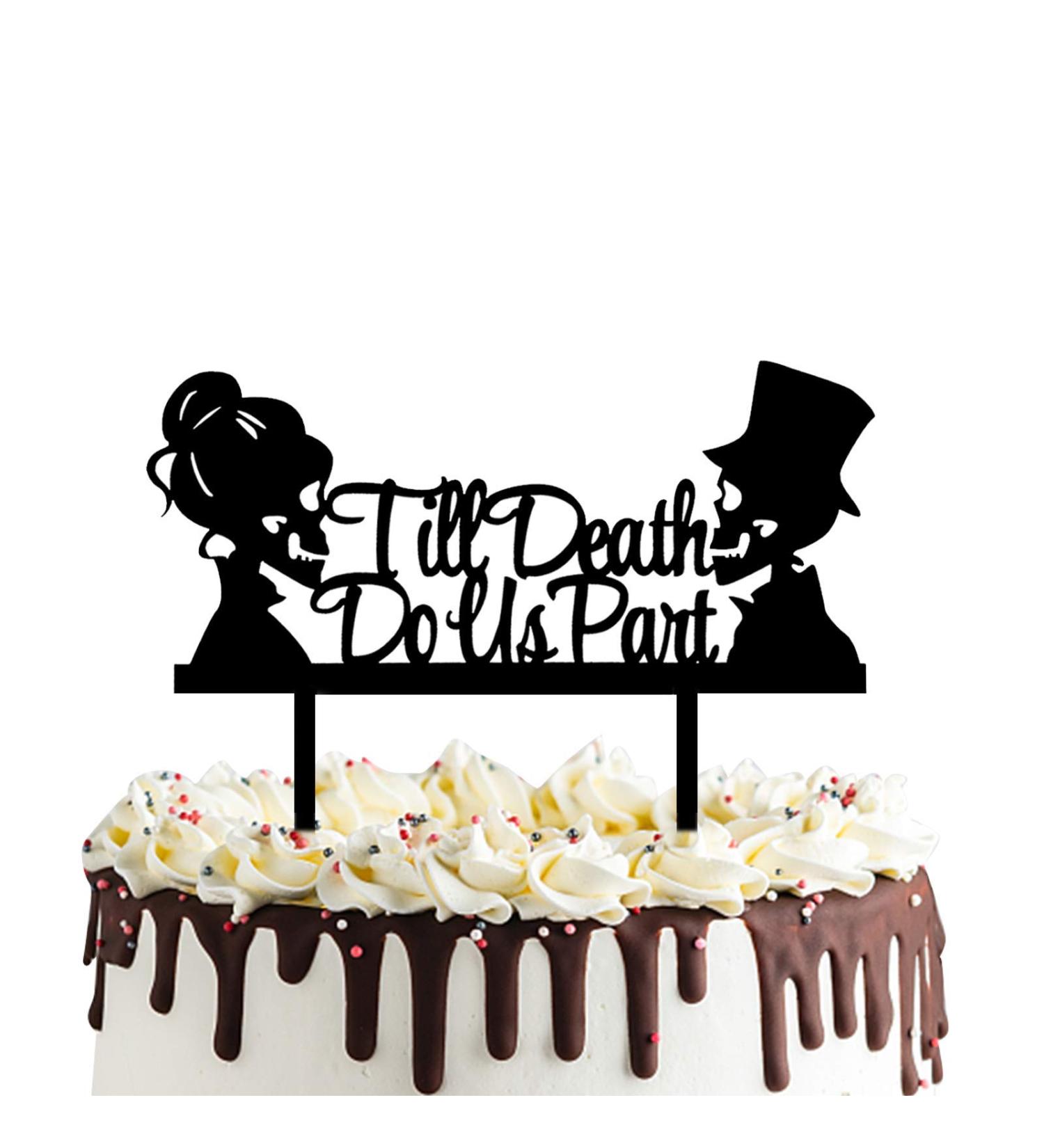 Till Death Do Us Part Cake Topper- Acrylic Mr and Mrs Skull Wedding Cake Topper Halloween Party Decorations Day of the Dead Sign - Buy Online on SooperMarket.com