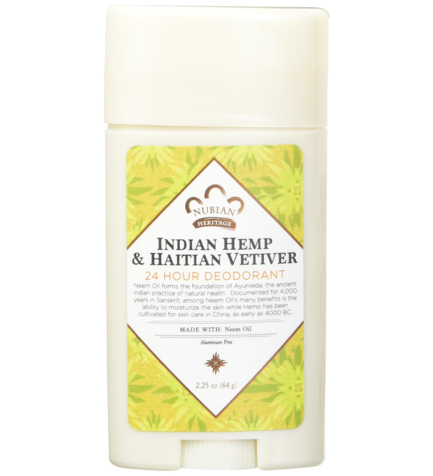 Nubian Heritage Deodorant - all Natural - 24 Hour - Indian Hemp and Haitian Vetiver - with Neem Oil - 2.25 Ounce - Pack of 2