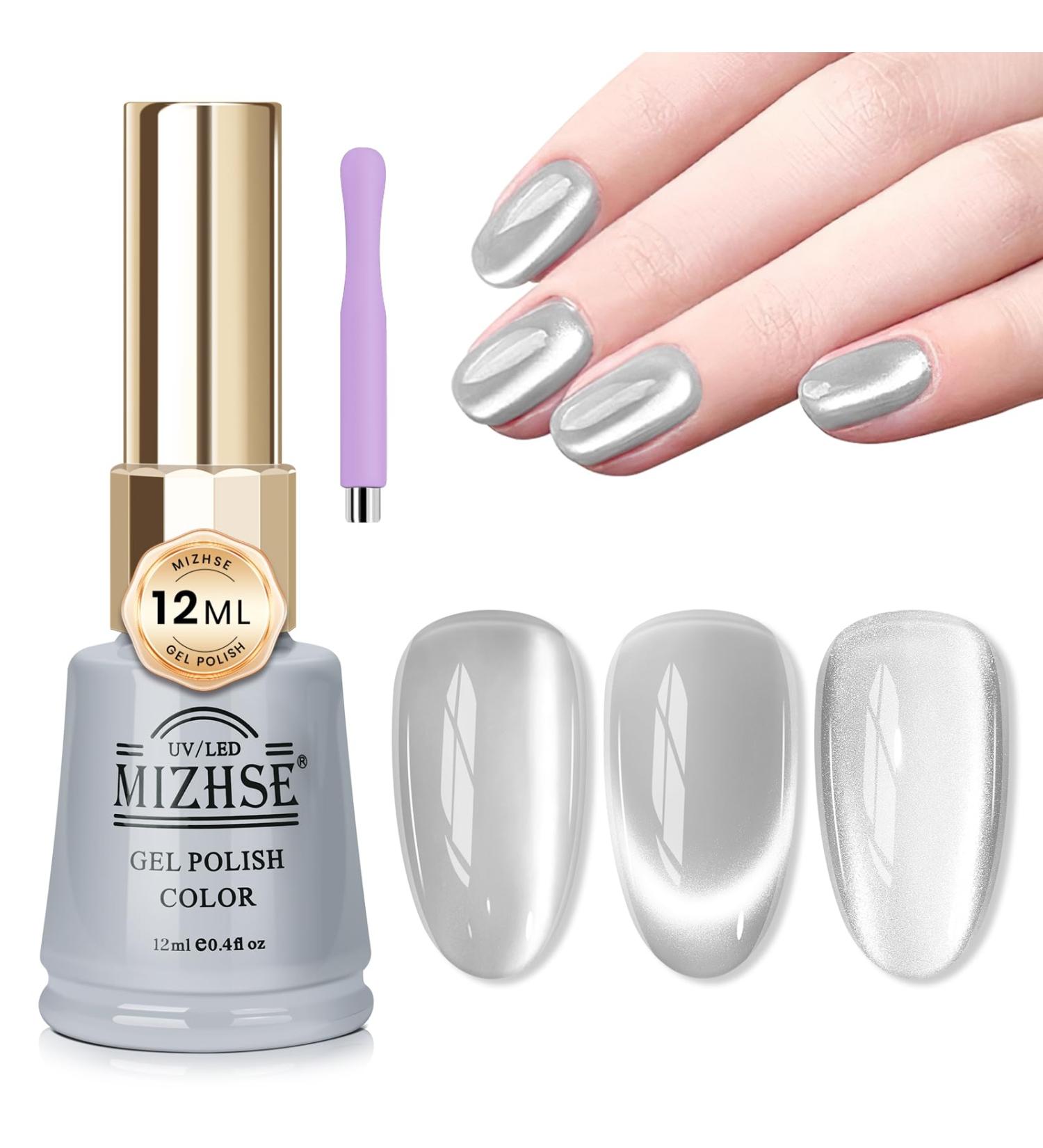 MIZHSE Cat Eye Gel Nail Polish 12mL - Silver Moonlight Glitter UV LED Soak Off for Nail Art & DIY Manicure - Buy Online on SooperMarket.com