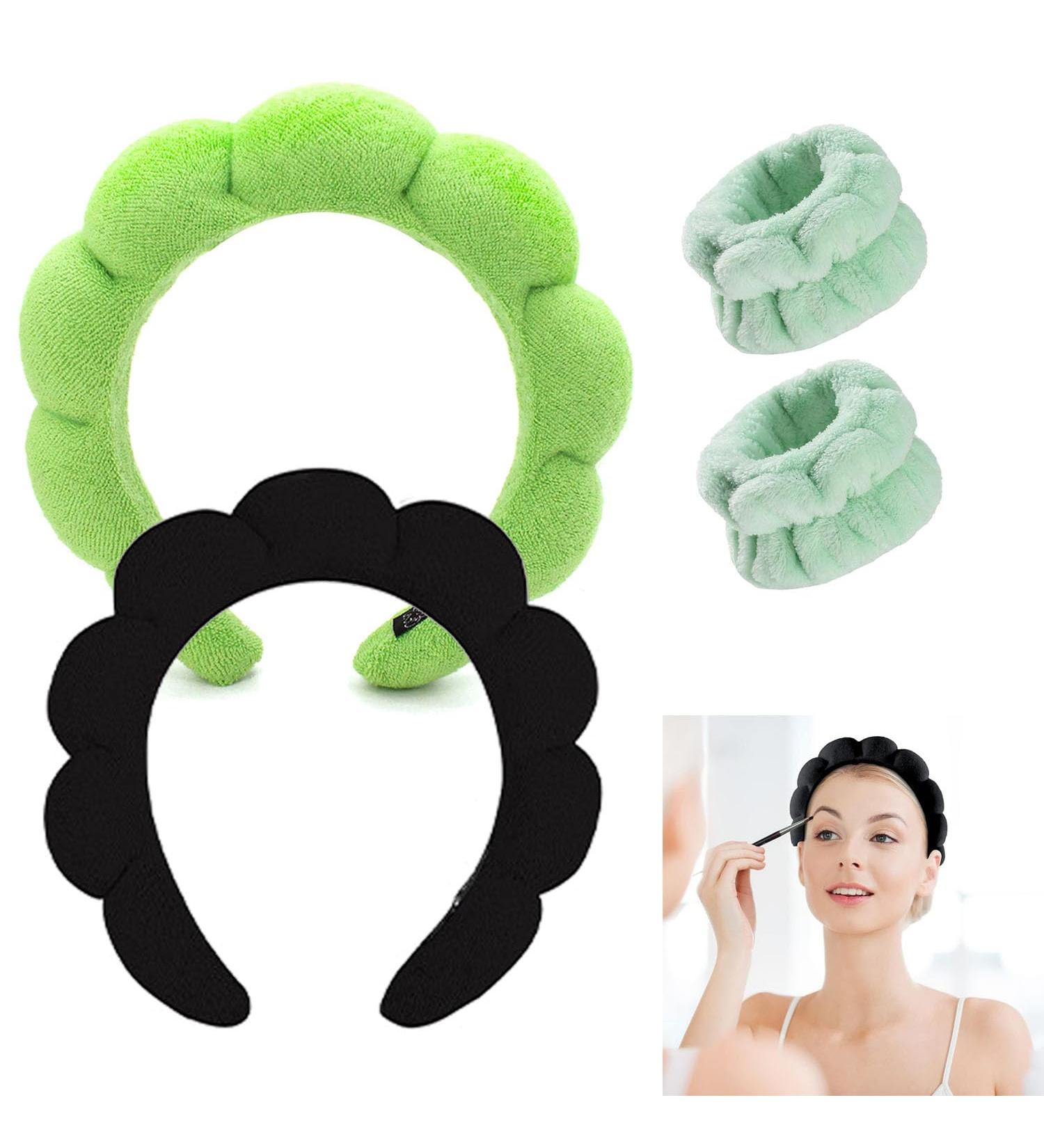 Soft Spa Headband Set for Women - Ideal for Face Washing and Skincare - Terry Cloth Makeup Headband - Black+Green - Buy Online on SooperMarket.com