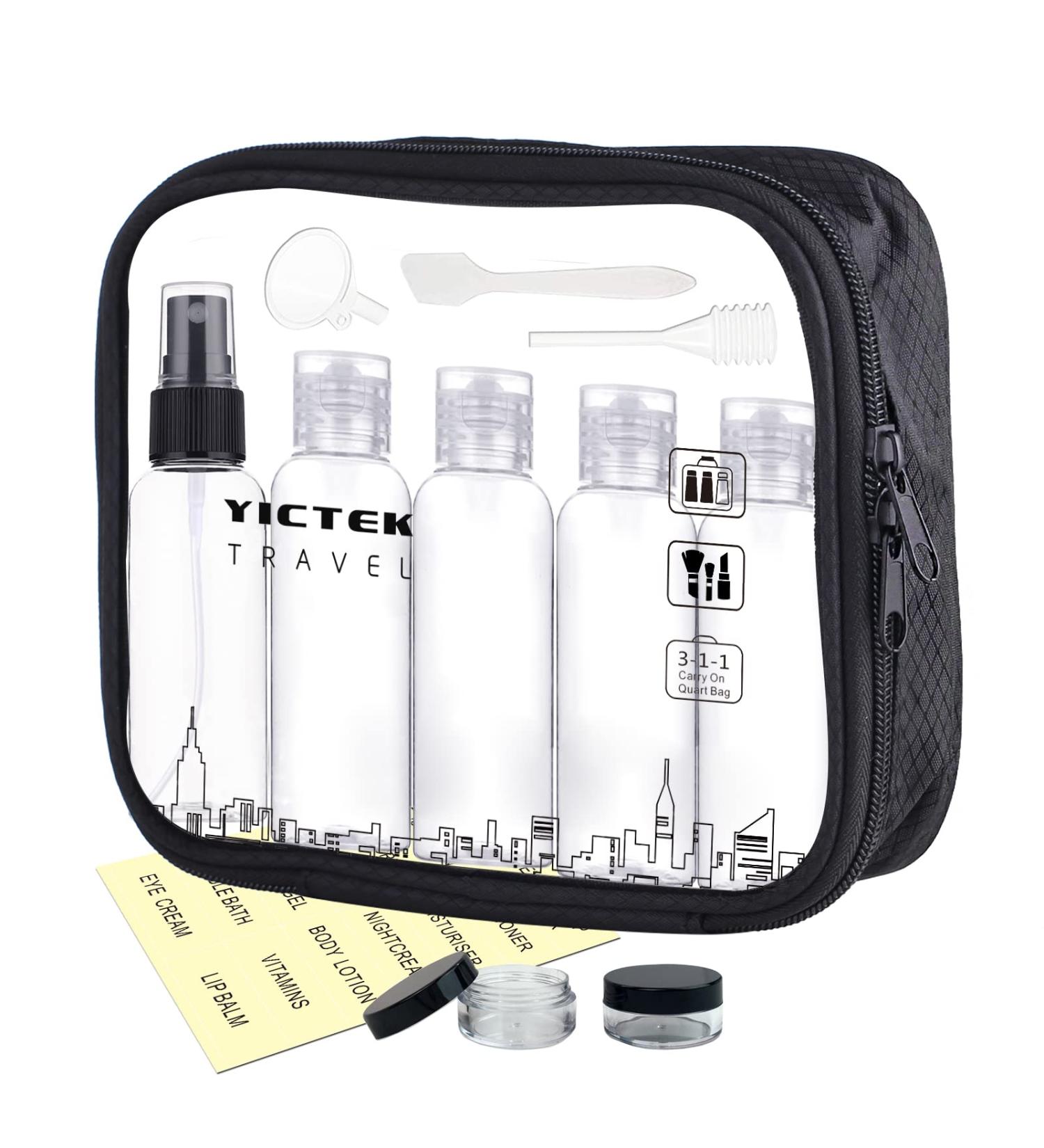 Squeezable Travel Bottles Set | TSA Approved Containers with Clear Quartz Bag | Refillable Toiletry Bottles for Liquids - Buy Online on SooperMarket.com