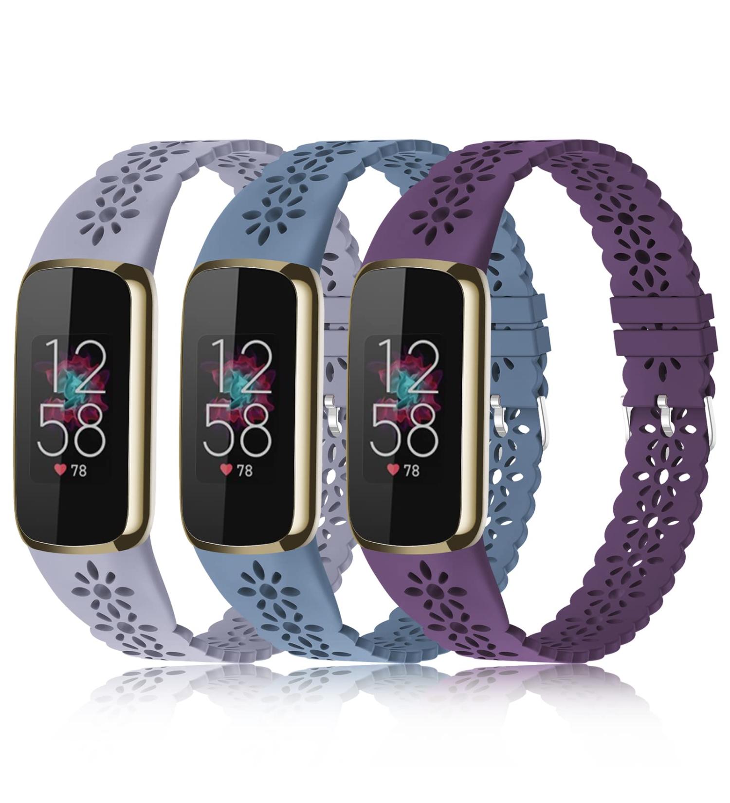 3 Pack Slim Sport Bands Compatible with Fitbit Luxe Band for Women Soft Silicone Lace Thin Hollow-Out Replacement Wristbands Breathable Bands for Fitbit Luxe Fitness Smart Watch Suits for 5.6"-7.1" Wrists G-Lavender Gray/Alaskan-Blue/Purple - Buy Online on SooperMarket.com