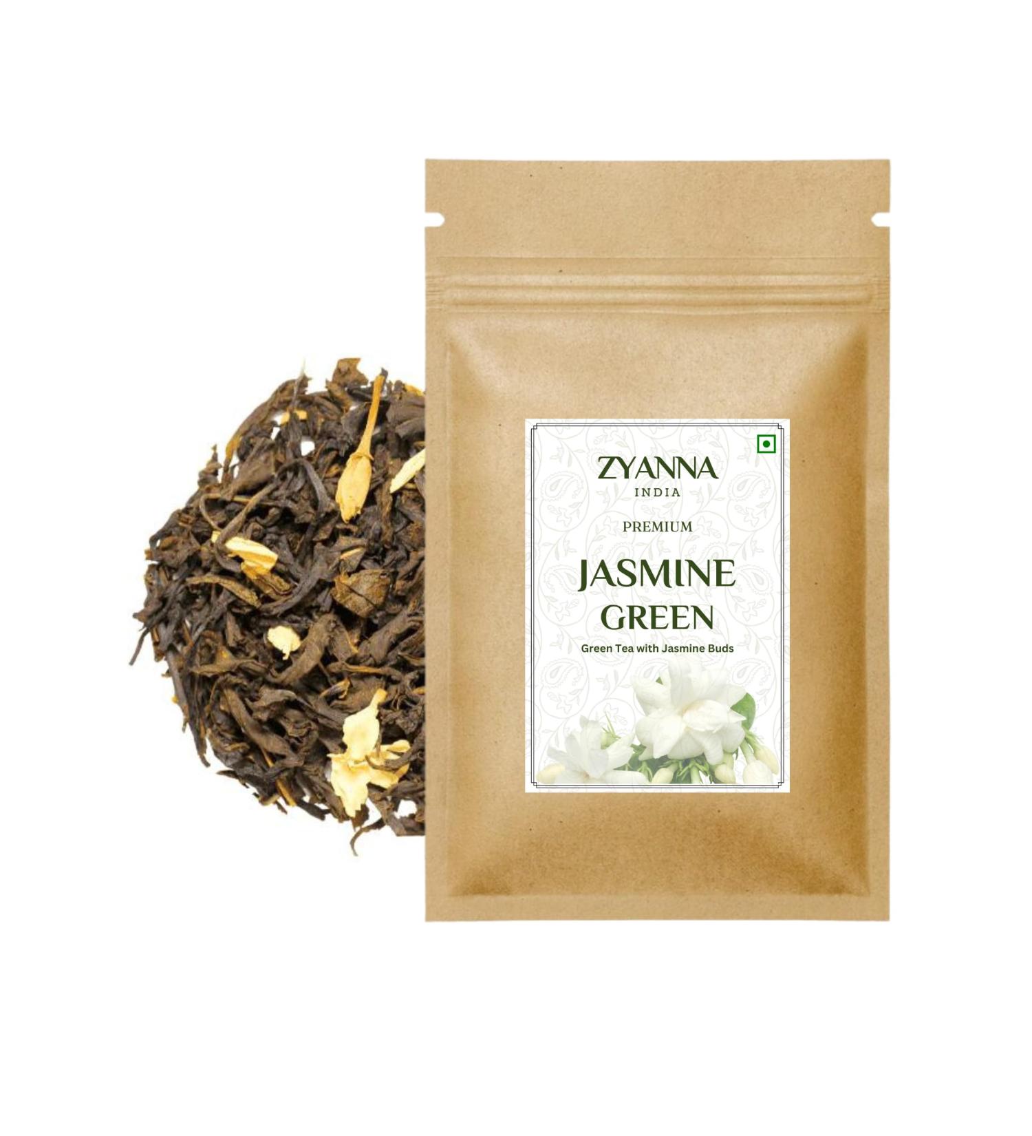 Zyanna Jasmine Green Tea: Premium Darjeeling Green Tea with Natural Jasmine Buds - 100% Natural Ingredients (3.53oz/100g) - Brew Hot or Iced (50 Cups) - Buy Online on SooperMarket.com