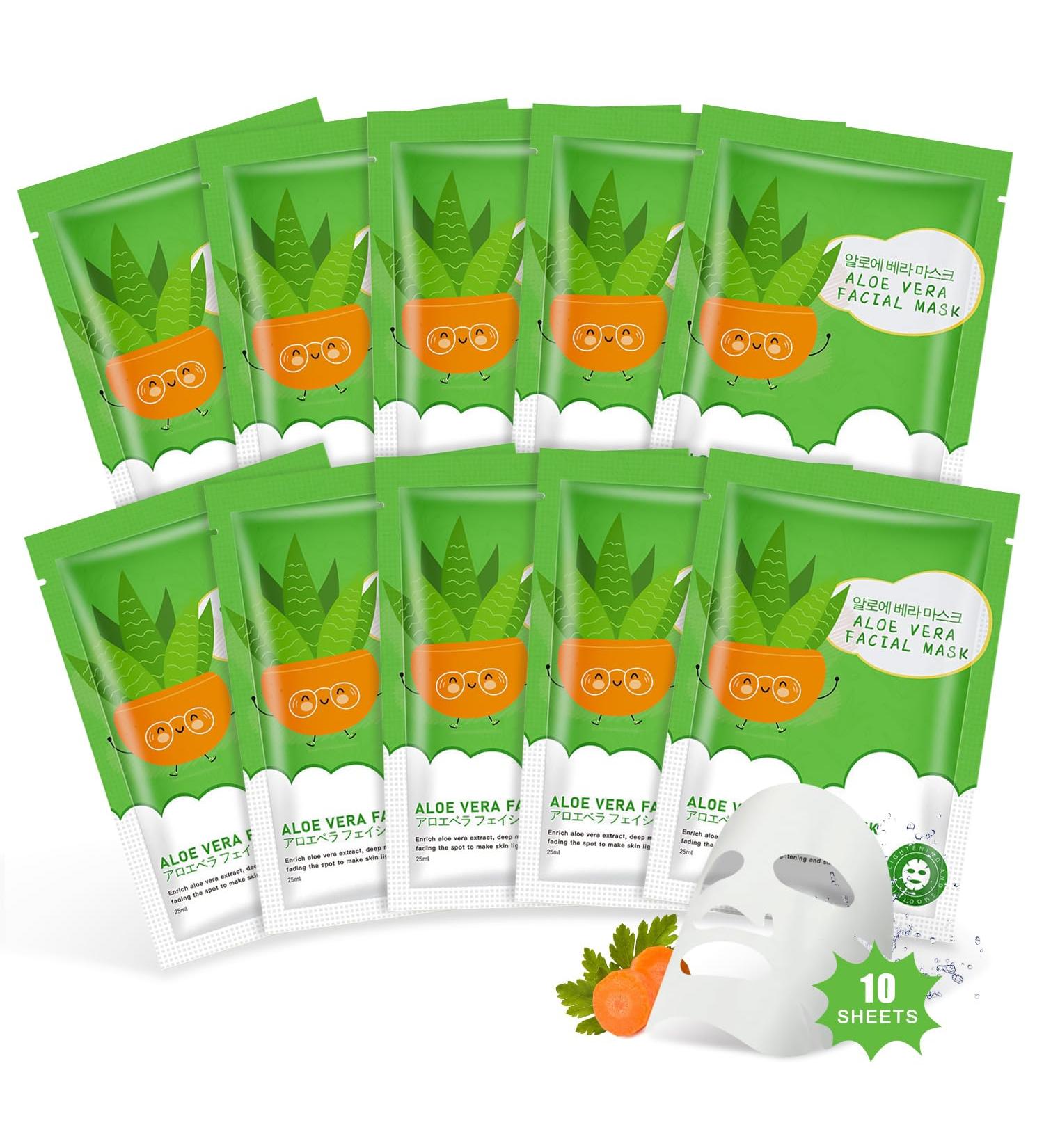 Collagen Face Masks with Niacinamide Hyaluronic Acid and Aloe Vera Moisturizing Korean Skin Care Sheet Masks Set of 10 - Buy Online on SooperMarket.com