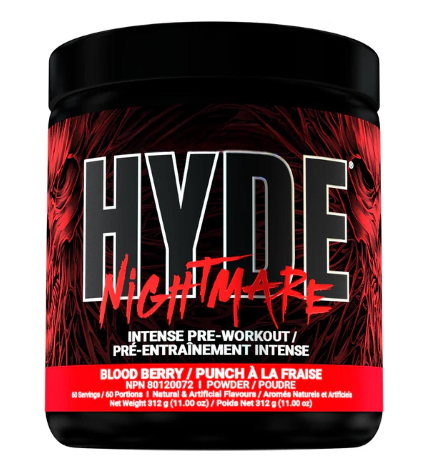 Hyde-Nightmare Pre-Workout Powder | Intense Energy Mental Focus Muscle Pump Pre-Workout | 4g L-Citrulline 2.5g Beta-Alanine 300mg Caffeine 100mg Alpha GPC | 60 Servings (Blood Berry) Blood Berry 60 Servings - Buy Online on SooperMarket.com
