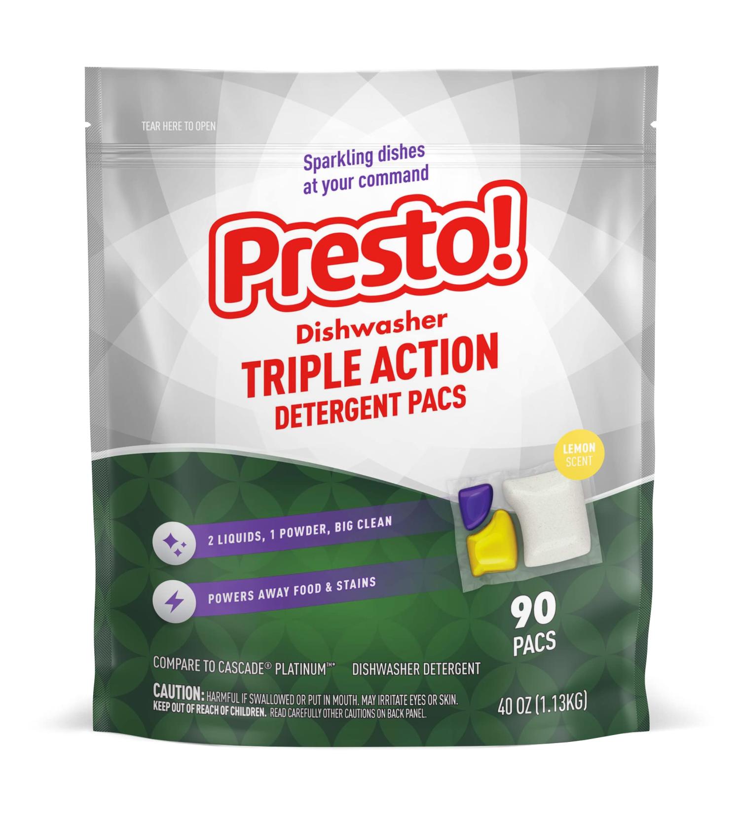 Amazon Brand Presto! Triple Action Dishwasher Pacs - Lemon Scent, 90 Count Pack - Buy Online on SooperMarket.com