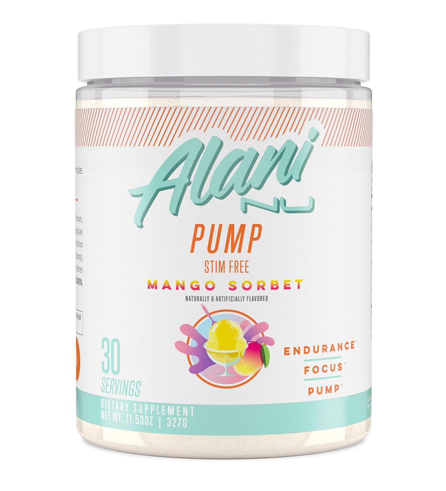 Alani Nu Pump Stim Free Pre-Workout Supplement - Mango Sorbet (30 Servings) - Buy Online on SooperMarket.com