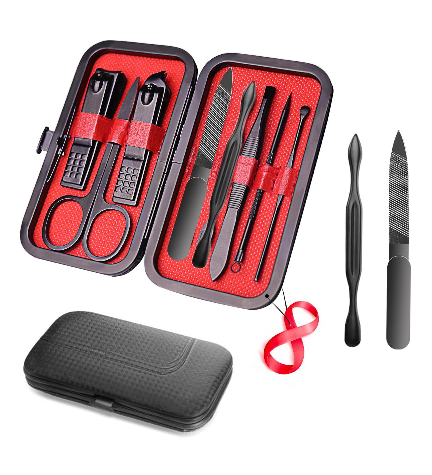 RedFlow 8 in 1 Manicure Set - Travel Nail Clipper Kit for Fingernails & Toenails | Premium Pedicure Tools (Black - Buy Online on SooperMarket.com