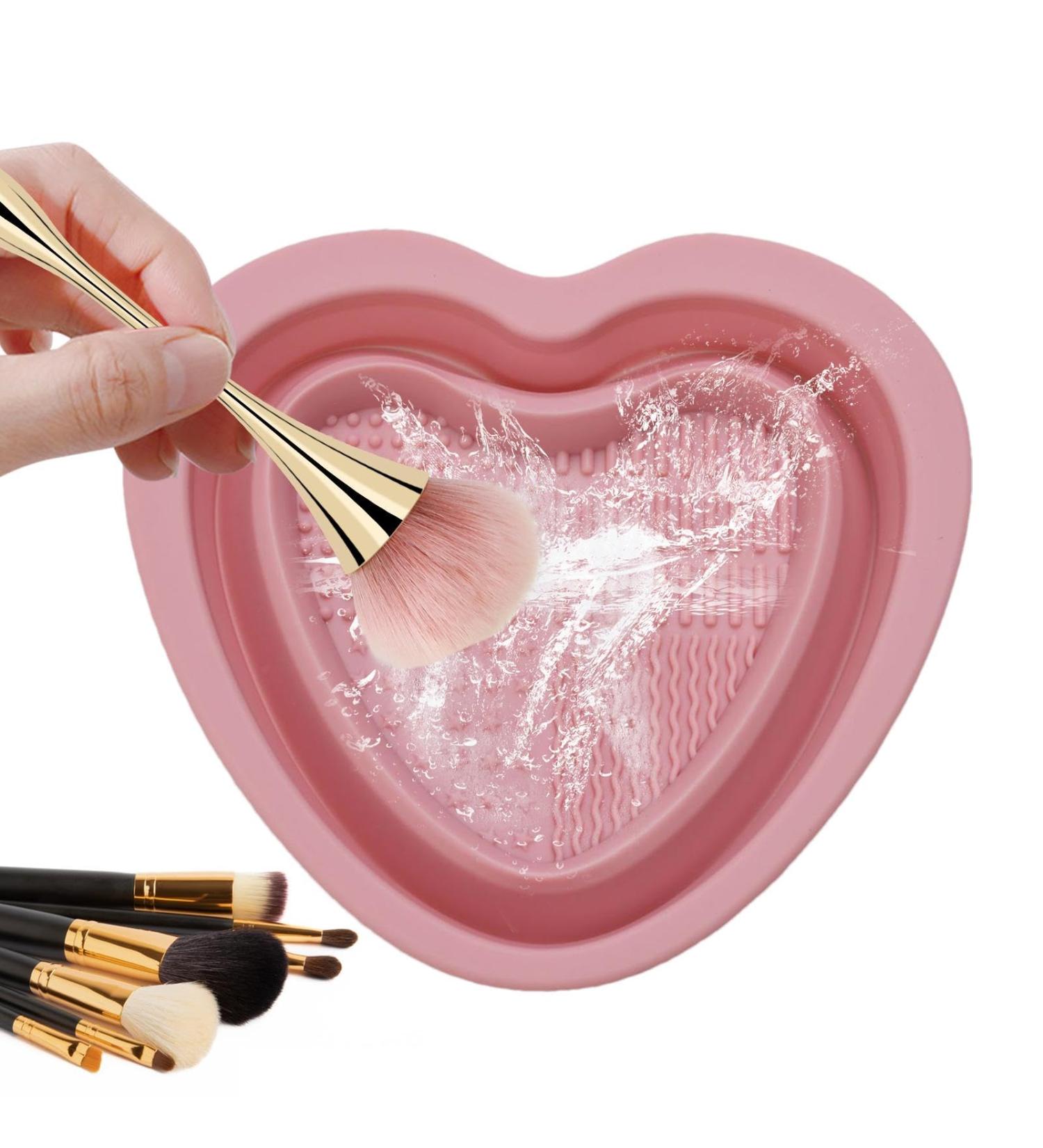 Veeteah Silicone Makeup Brush Cleaner Bowl - Heart Shape Silicone Make up Brush Cleaner - Portable Washing Tool for Brushes Sponges Brush Cleaning Pad pink - Buy Online on SooperMarket.com