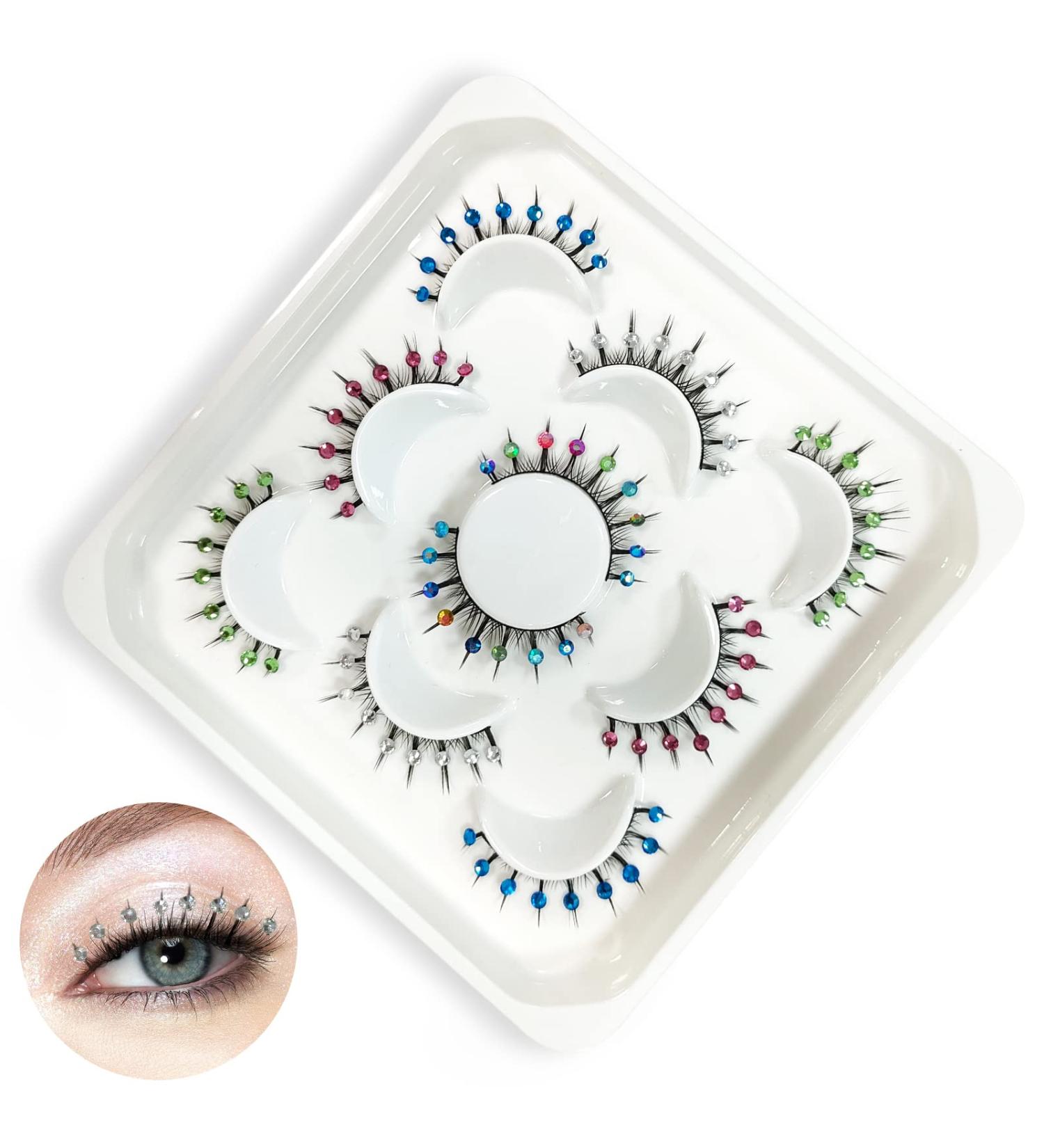 5 Pairs Manga Lashes - Glitter Colored Eyelashes with Diamond Decor | Natural Look Japanese Lashes - DIY Glitter Lashes (1 oz - Buy Online on SooperMarket.com