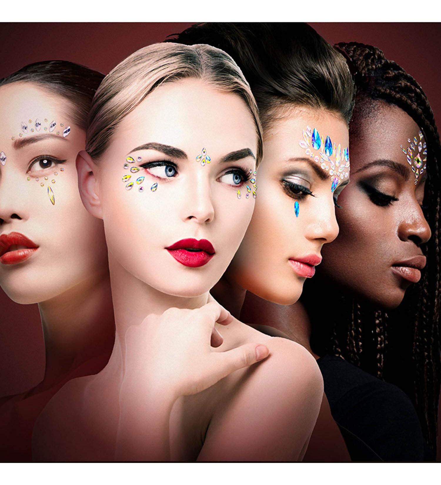 Set of 4 Rhinestone Face Jewels & Festival Gems - Crystal Lemon Temporary Tattoos - Buy Online on SooperMarket.com
