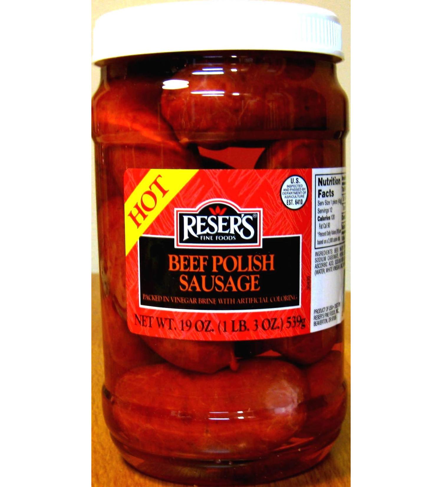 Reser's Hot Pickled Beef Polish Sausage Quart Jar - Authentic Flavor & Quality - Buy Online on SooperMarket.com