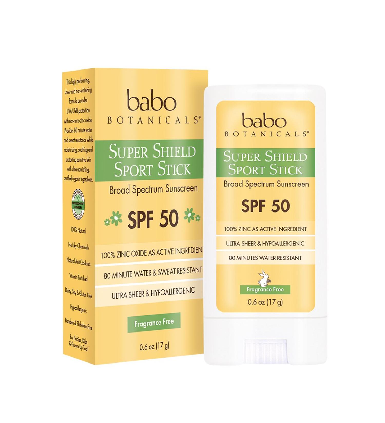 Babo Botanicals Super Shield SPF 50 Sport Stick Sunscreen, Fragrance-Free, 0.6 oz - Buy Online on SooperMarket.com