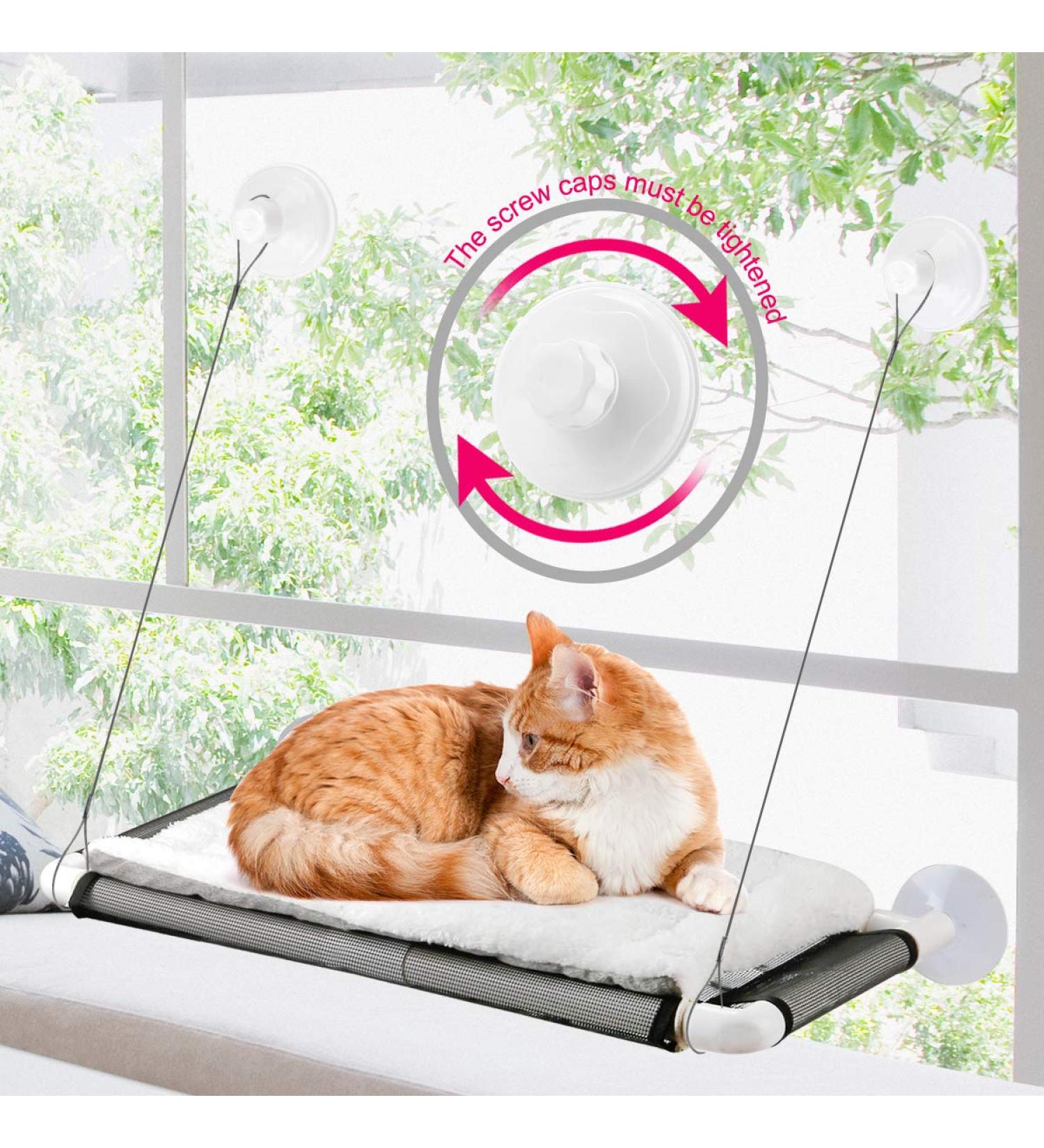 ZALALOVA Cat Window Perch Hammock Seat w/Free Blanket | Extra Large Sturdy Bed for Two Cats | Latest Screw Suction Cups | Indoor Resting Seat (White) - Buy Online on SooperMarket.com