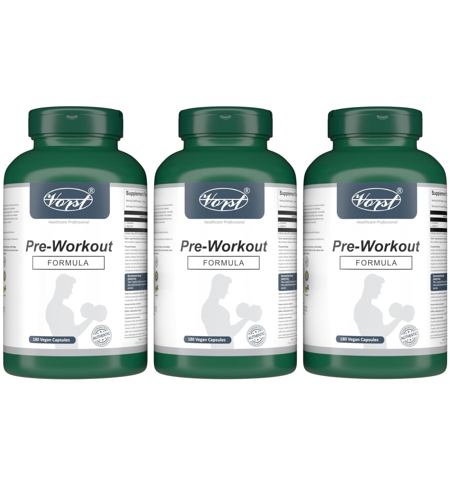 VORST Pre Workout Formula 3 x 180 Vegan Capsules | Nitric Oxide Supplement | Powder Pills | 3 Bottles 540 count (Pack of 1) - Buy Online on SooperMarket.com