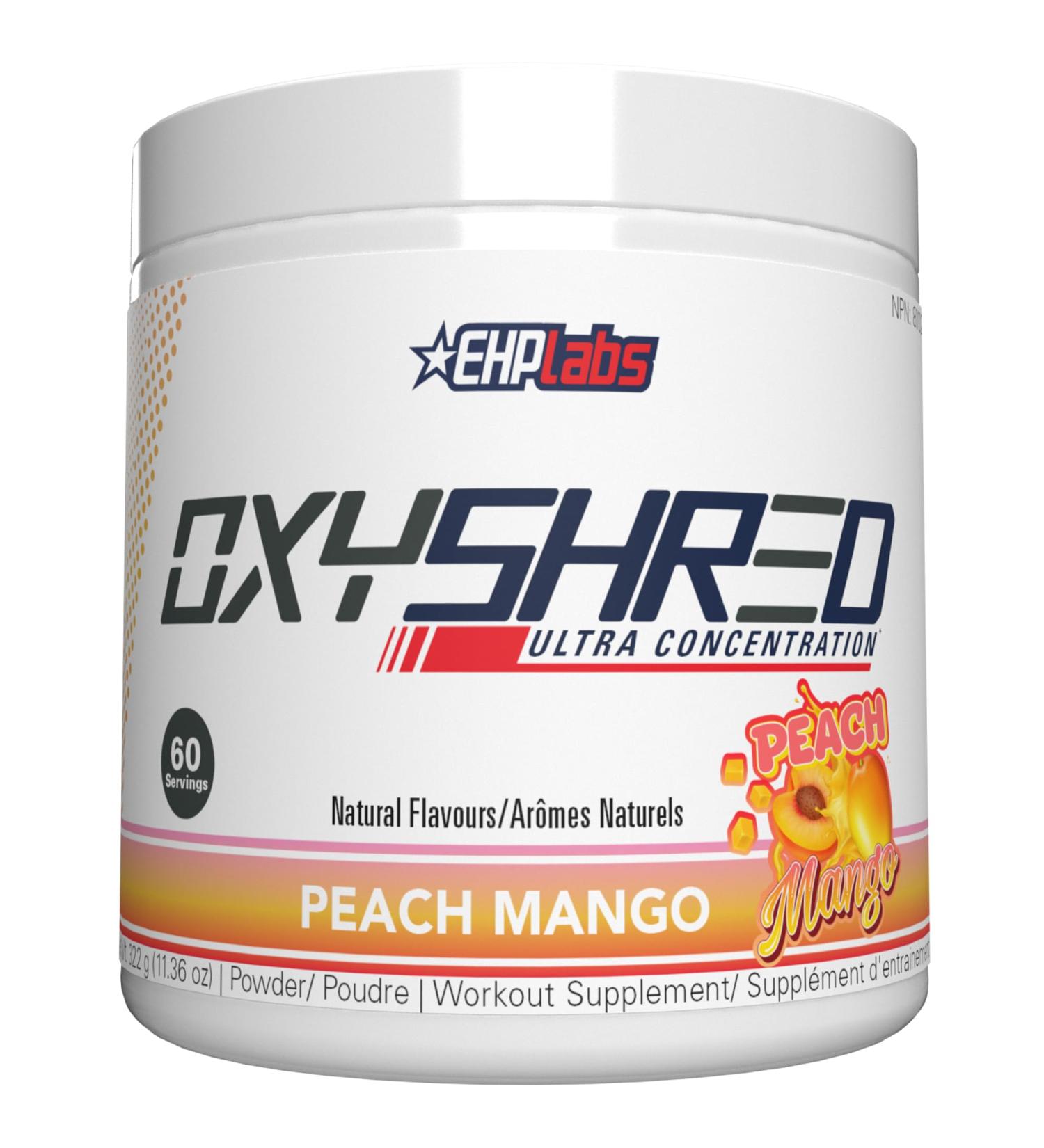 EHP Labs OxyShred Thermogenic Pre Workout Powder & Shredding Supplement - Preworkout for Men & Women Sugar Free Energy Powder with 150mg of Caffeine - Peach Mango 60 Servings - Buy Online on SooperMarket.com