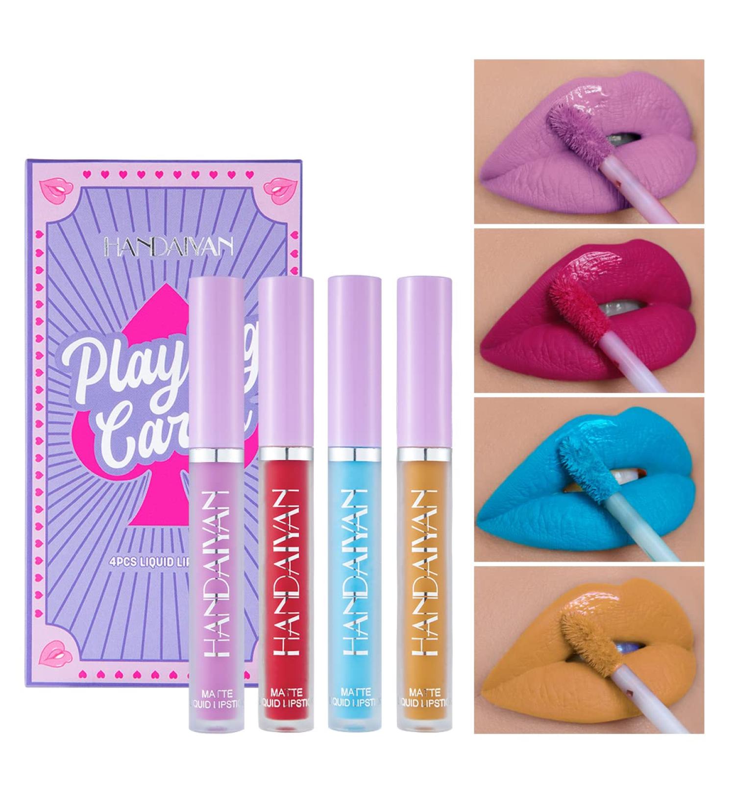 MIESCHER 4Pcs Matte Liquid Lipstick Set | Long Lasting, Waterproof, & Pigmented | Professional Colorful Cosmetics | Non-Stick Cup | Makeup Gift Sets for Girls & Women | Halloween Christmas (Set 05) - Buy Online on SooperMarket.com