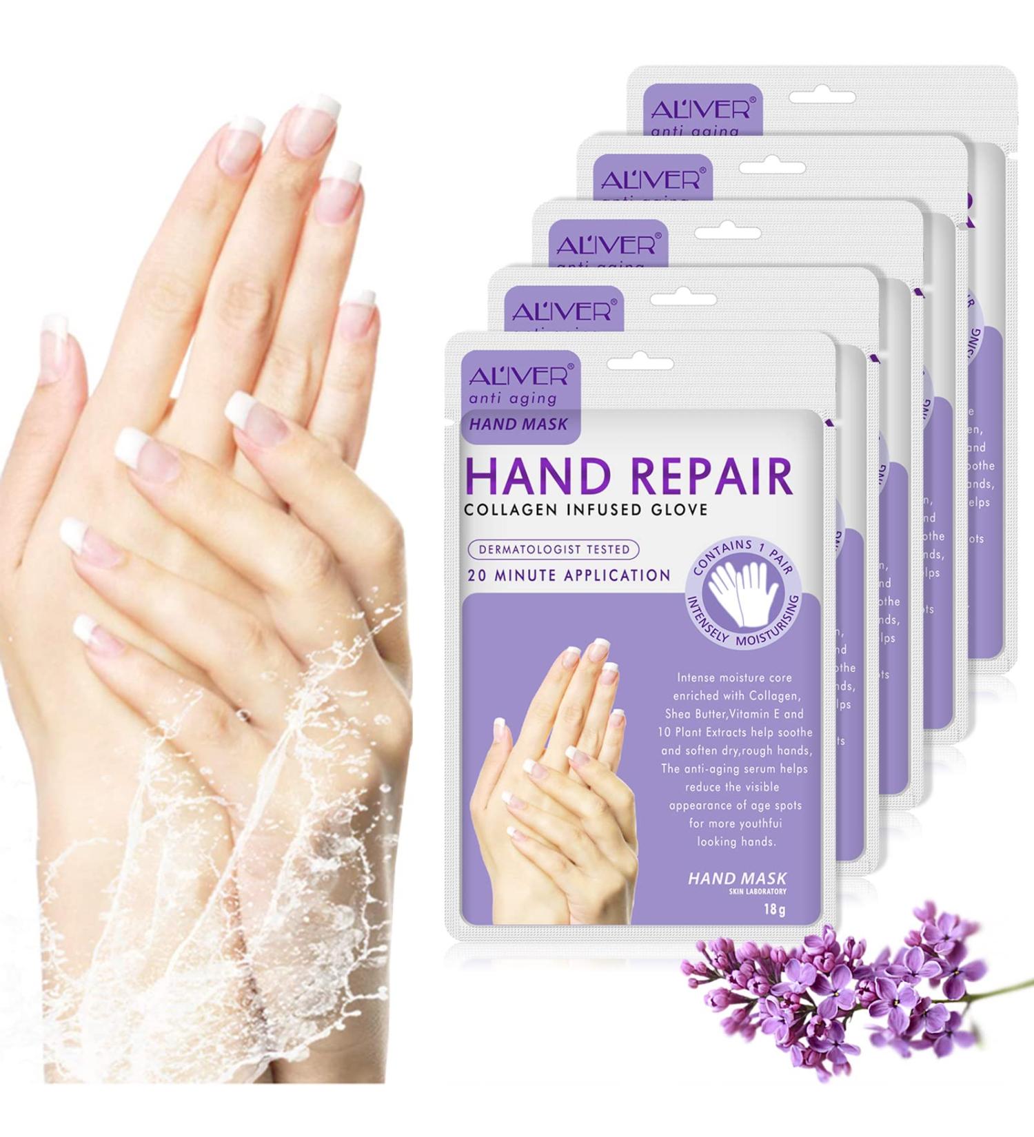 Moulis Lavender Hand Mask - 5 Pairs of Peeling Moisturizing Serum with Collagen & Vitamins for Anti-Aging & Skin Repair - Buy Online on SooperMarket.com