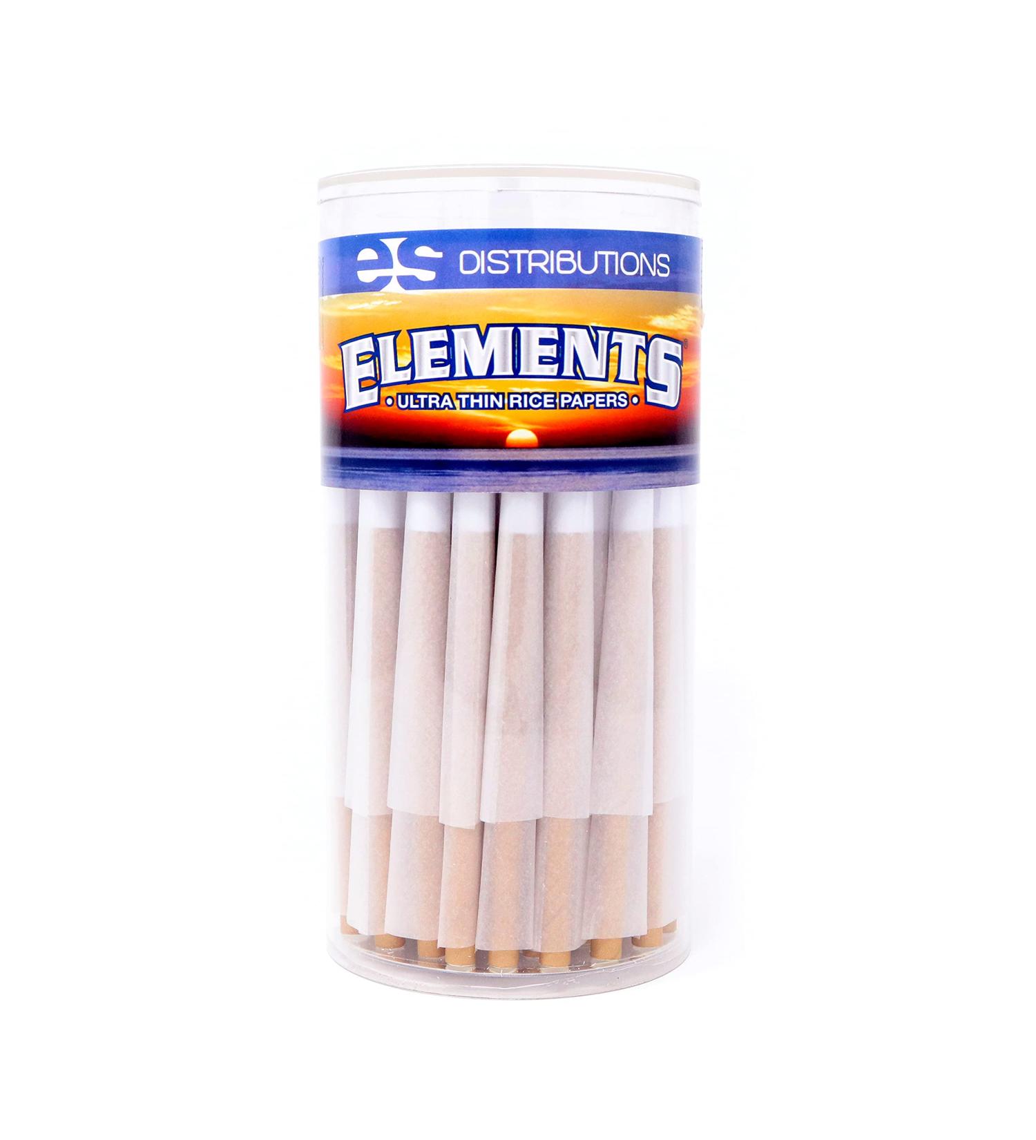 Elements Cones King Size 100 Pack - Natural Pre Rolled Rice Rolling Paper with Tips and Packing Tubes | 100 Count - Buy Online on SooperMarket.com