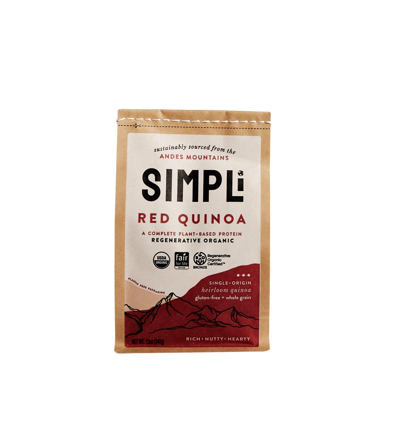 SIMPLi 100% Peruvian Red Quinoa 12 OZ | Regenerative Organic Certified | Kosher, Gluten Free, Whole Grain | Direct Trade & Ethically Sourced | Nutty + Hearty - Buy Online on SooperMarket.com