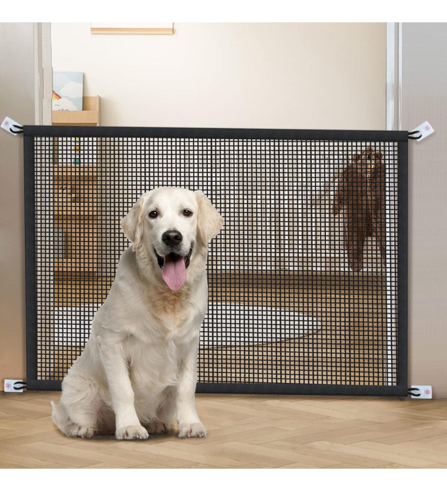 Magic Mesh Dog Gate for Stairs & Doorways | 30 Tall 38 Wide | Stainless Steel Pole Reinforcement - Buy Online on SooperMarket.com