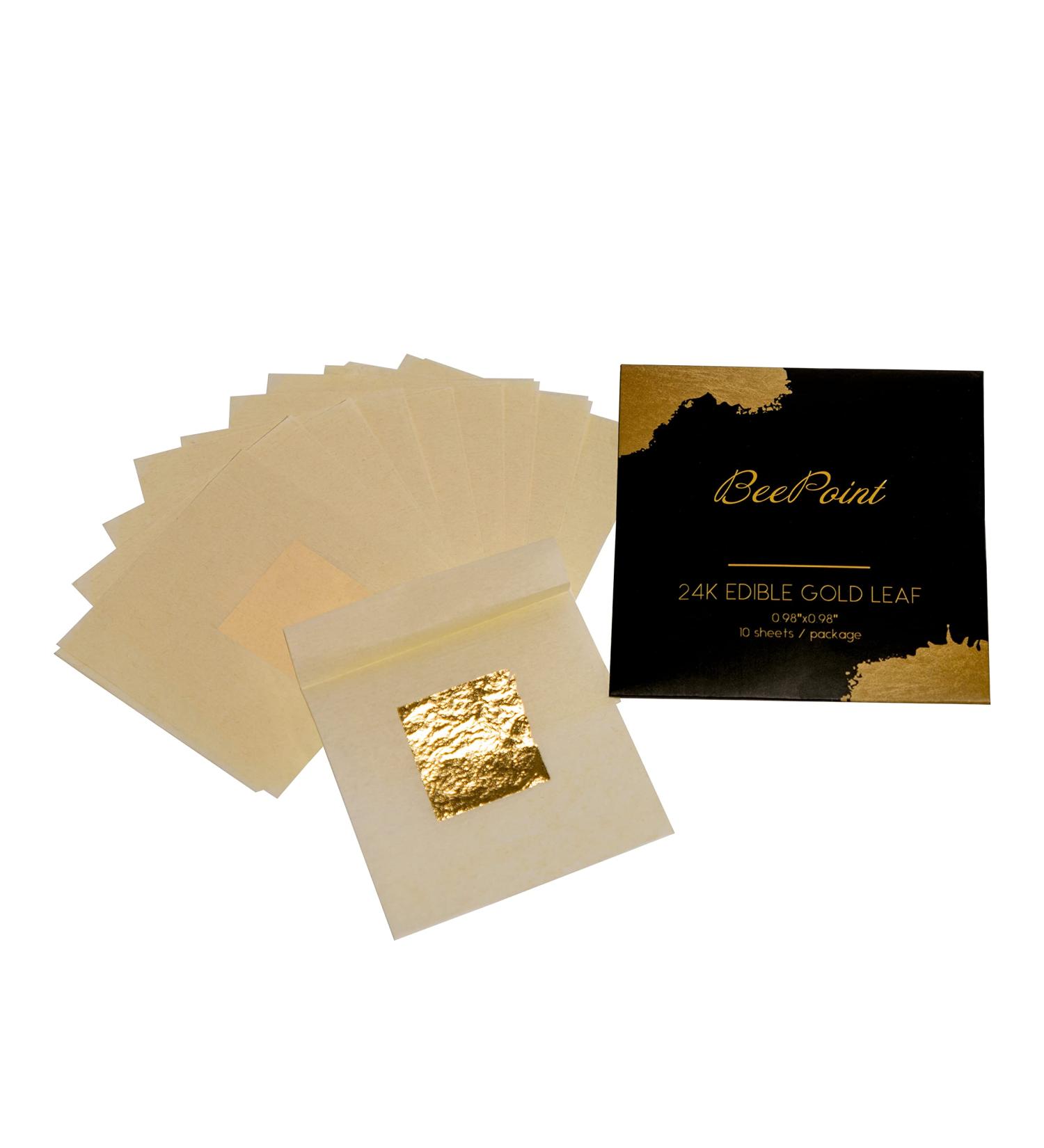 BeePoint 24K Edible Gold Leaf Sheets 10 Pcs - 0.98 x 0.98 for Cake Decorating, Baking, Art & DIY Projects - Gilding, Crafting, Makeup & Home - Buy Online on SooperMarket.com