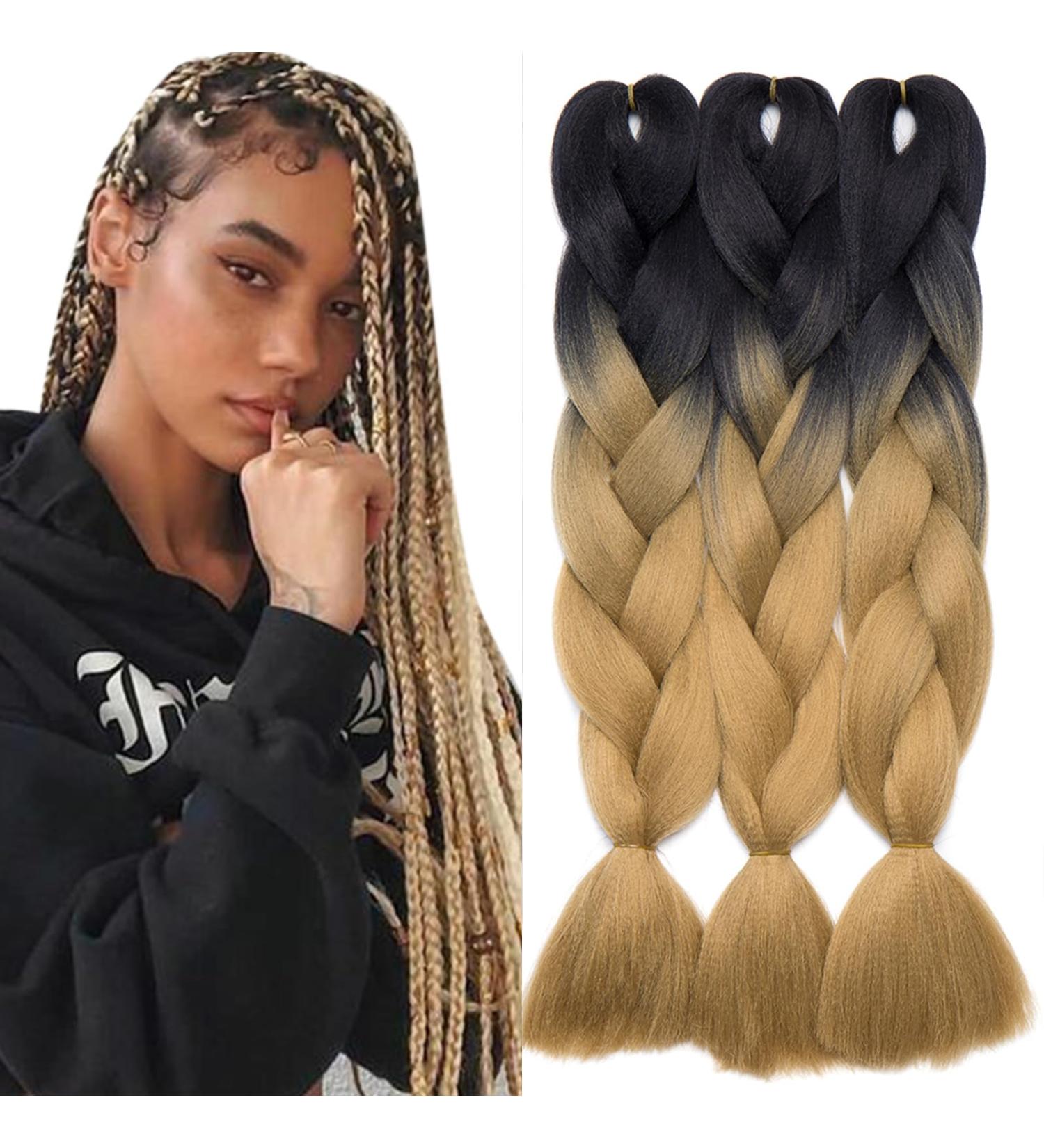 Tess Braids Extensions - 60 cm Jumbo Kanecalon Ombre Hair Braids (3 Pack) #23 Medium Blonde/Black for Stunning Box Braids - Buy Online on SooperMarket.com