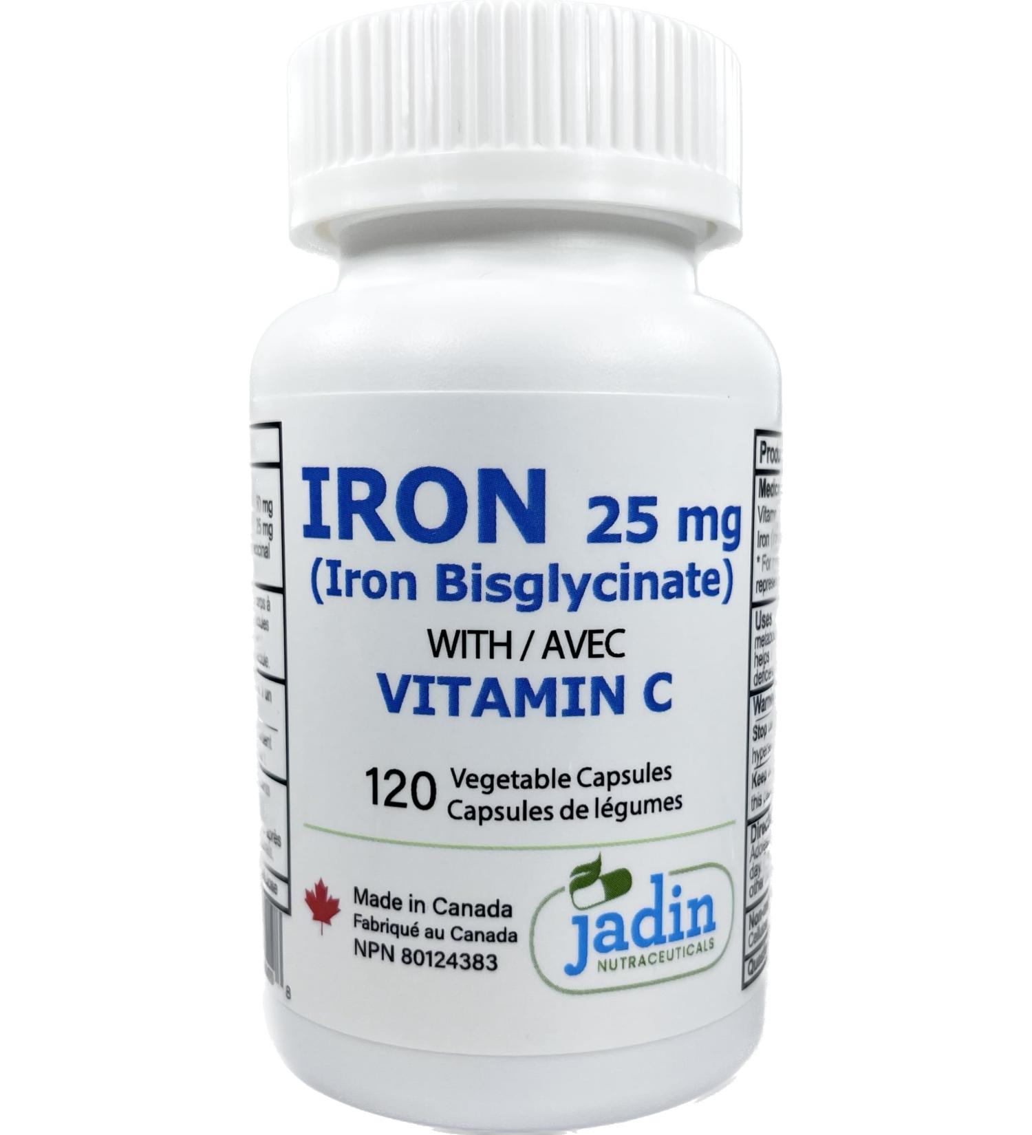 Iron Bisglycinate 25 mg with Vitamin C 120 Vegetable Capsules - Buy Online on SooperMarket.com
