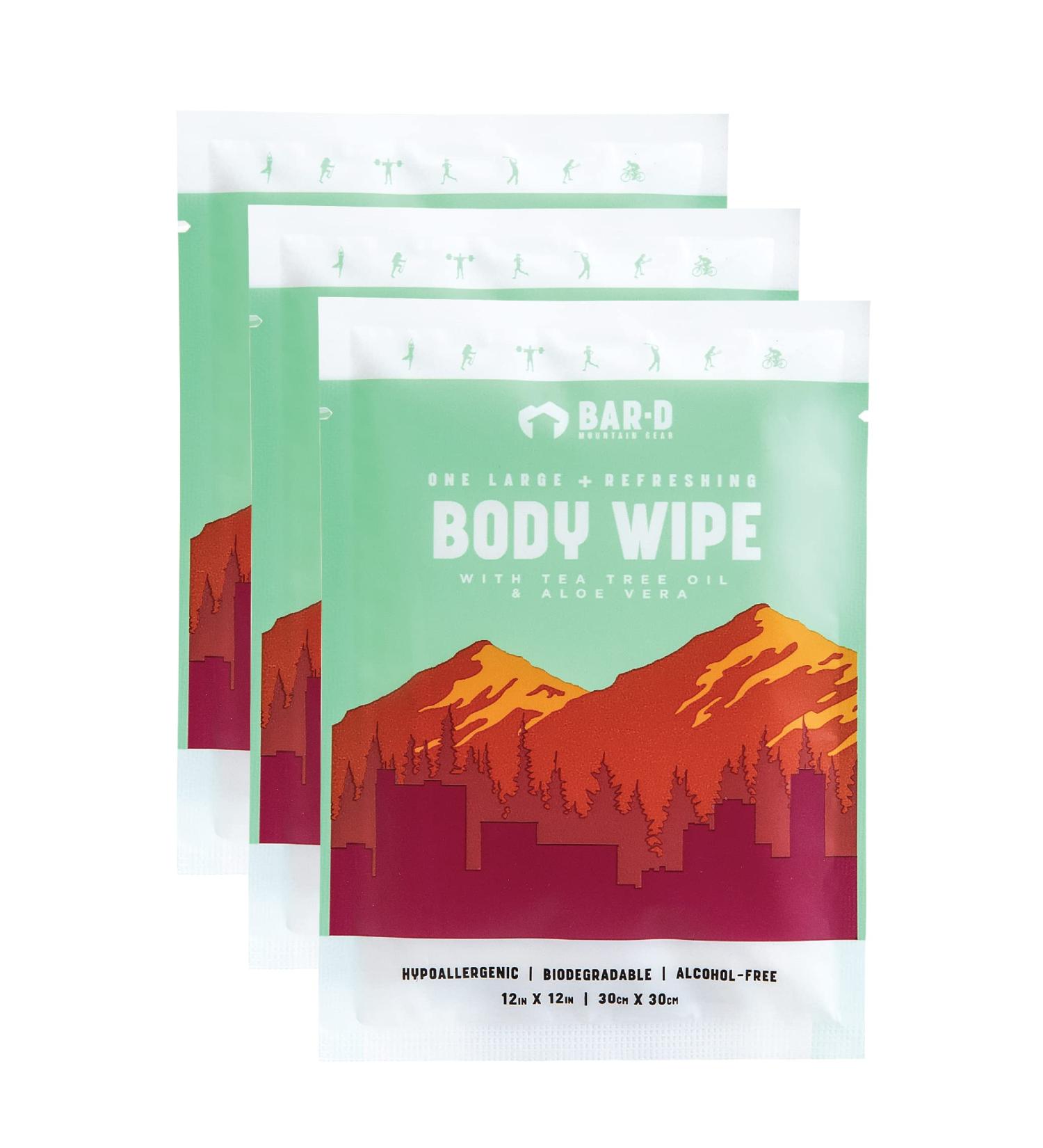 BAR-D XL Body Wipes with Aloe Vera & Tea Tree Oil - Biodegradable Cleansing Wipes for Travel, Camping, Festivals & Post Workout - Buy Online on SooperMarket.com