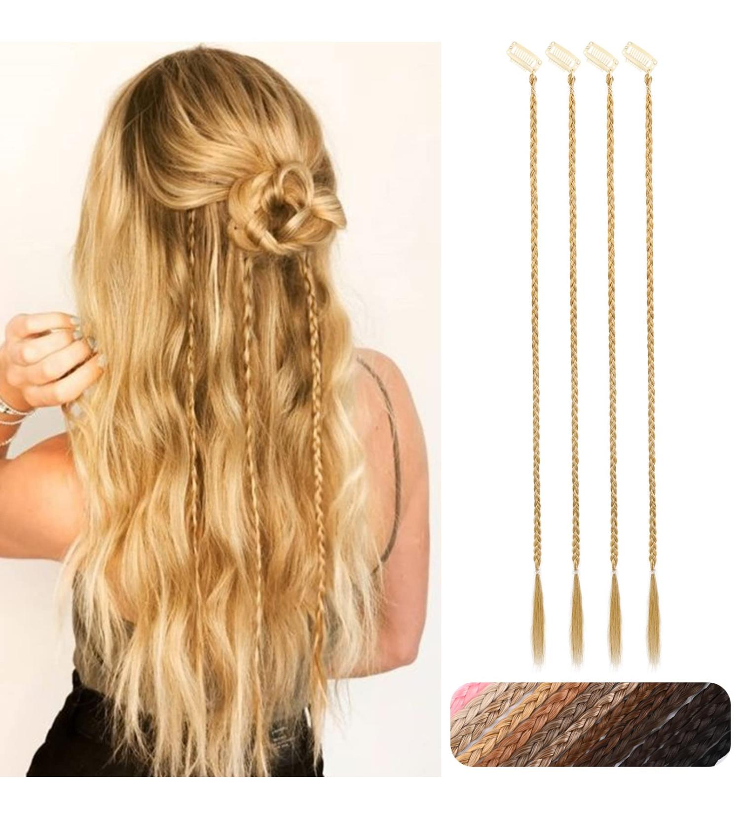 REECHO 22 Golden Blonde Braided Hair Extensions - Pack of 4 | Clip-in Baby Braids for Women - Buy Online on SooperMarket.com