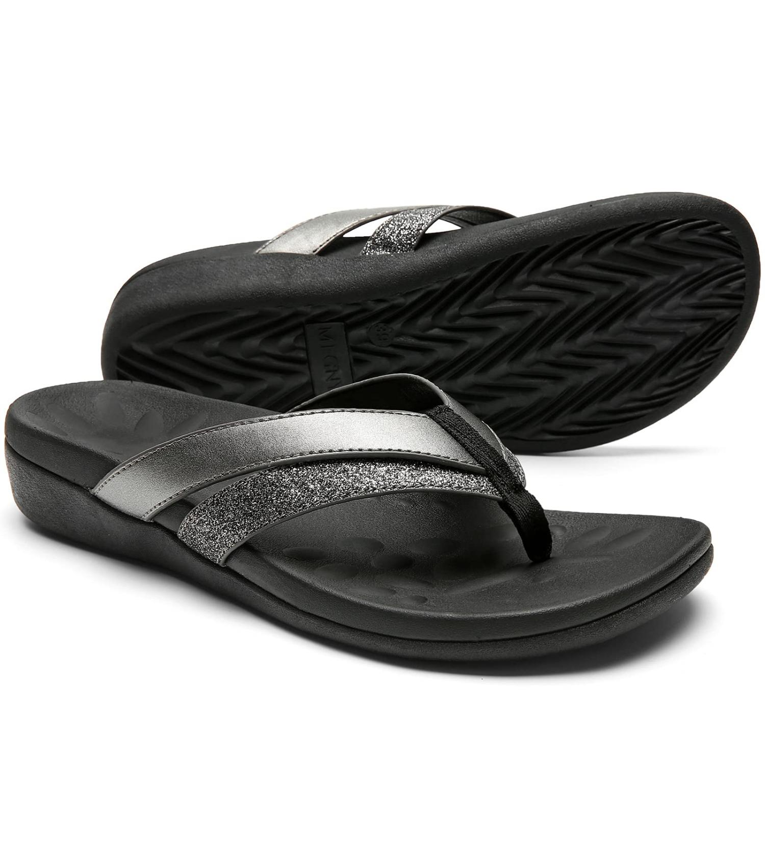 Sounity Orthotic Flip Flops for Women - Plantar Fasciitis Arch Support Sandals - Comfortable Walking Slippers (10W2, Charcoal) - Buy Online on SooperMarket.com