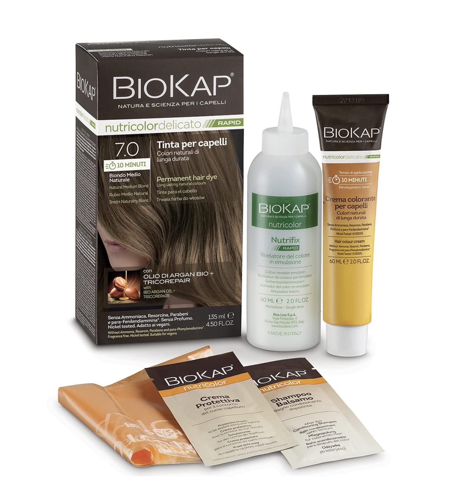 Buy BioKap Nutricolor Delicato Permanent Hair Dye 7.0 Natural Medium Blonde | 4.5 fl. oz | Fast Shipping Worldwide - Buy Online on SooperMarket.com
