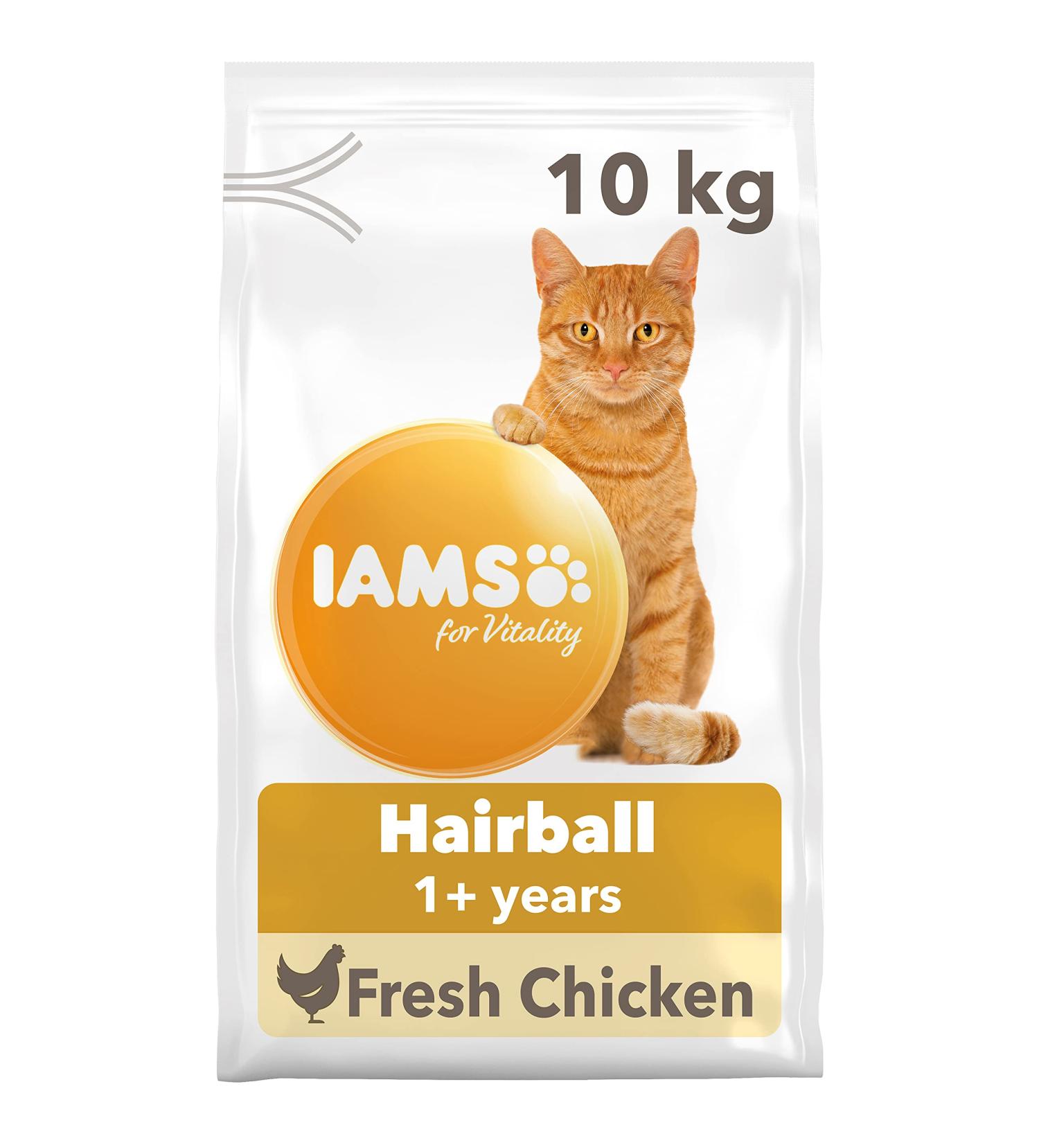 IAMS Hairball Complete Dry Cat Food for Adult and Senior Cats with Chicken 10 kg 10 kg (Pack of 1) - Buy Online on SooperMarket.com