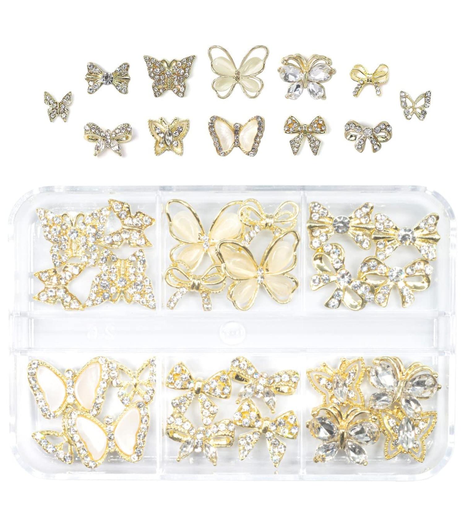 24 Pcs Gold Butterfly Nail Charms - Luxury 3D Alloy Nail Gems for DIY Nail Art Decoration | qiipii Nail Supplies - Buy Online on SooperMarket.com