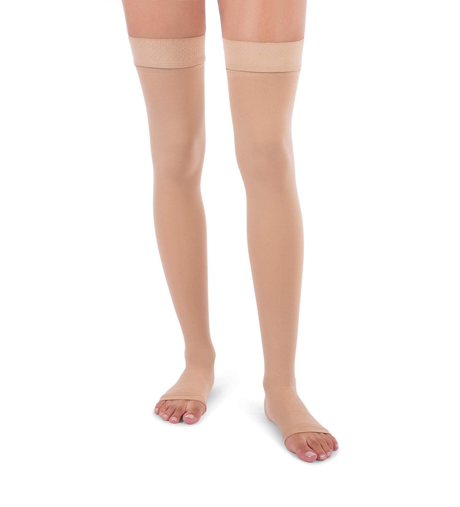 Jomi 20-30 mmHg Open Toe Thigh High Compression Stockings - Made in USA - Beige Large - Silicone Dot Top Band - Premier Opaque Support Stockings - Men and Women - 1 Pair - Buy Online on SooperMarket.com