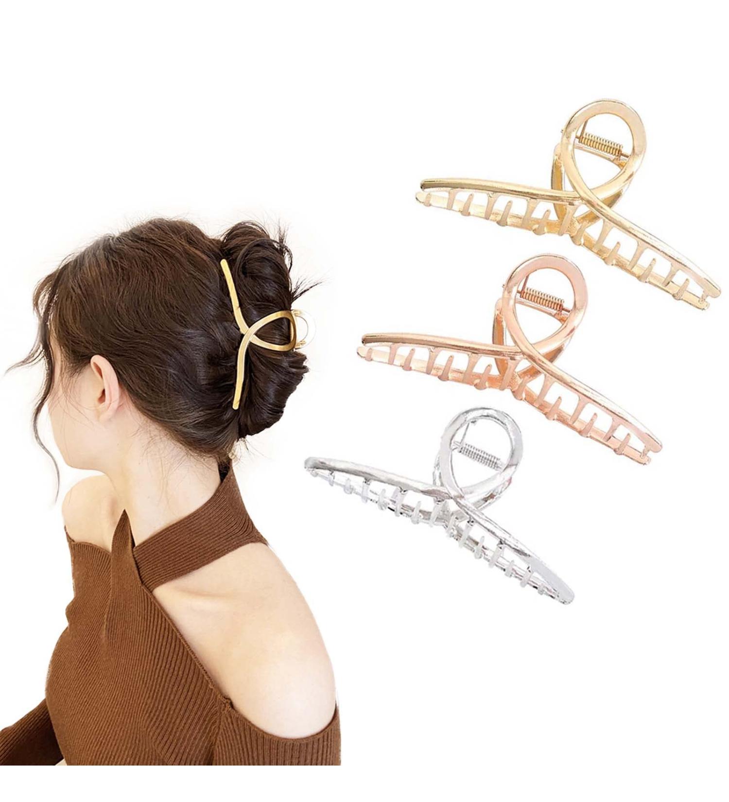 3pcs Metal Strong Hair Claw Clips - Nonslip Large Hair Claw Clip Set for Fashionable Hair Styling - Perfect for Women and Girls with Thin or Thick Hair (Rose Gold, Silver, Gold) - Buy Online on SooperMarket.com