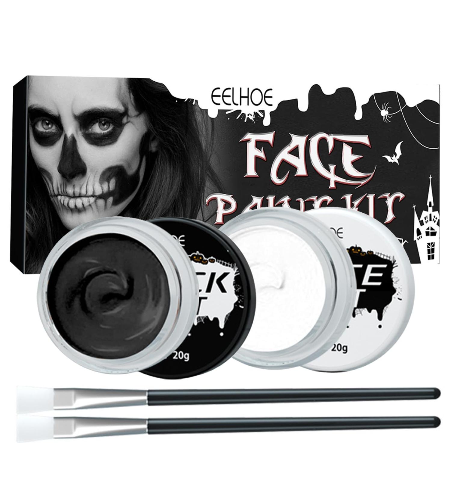 Professional Halloween Cosplay Makeup - Black & White Face Body Paint Set with Brushes | Large Capacity Palette for Full Coverage - Buy Online on SooperMarket.com