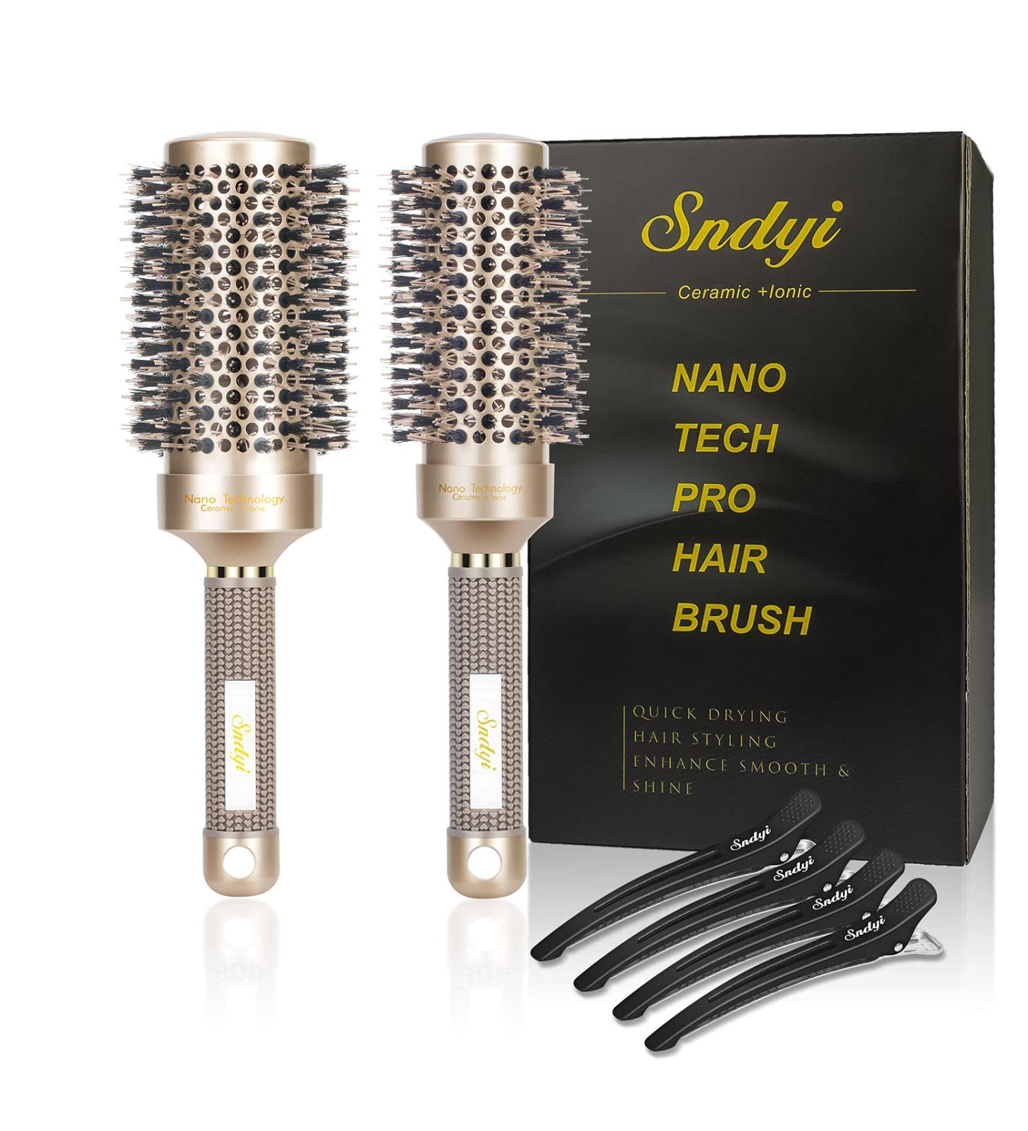 Premium 2-Pack Round Hair Brushes for Blow-Drying | Professional Wild Boar Bristle Round Brushes - 53 & 43mm for Curls & Smoothing | SNDYI - Buy Online on SooperMarket.com