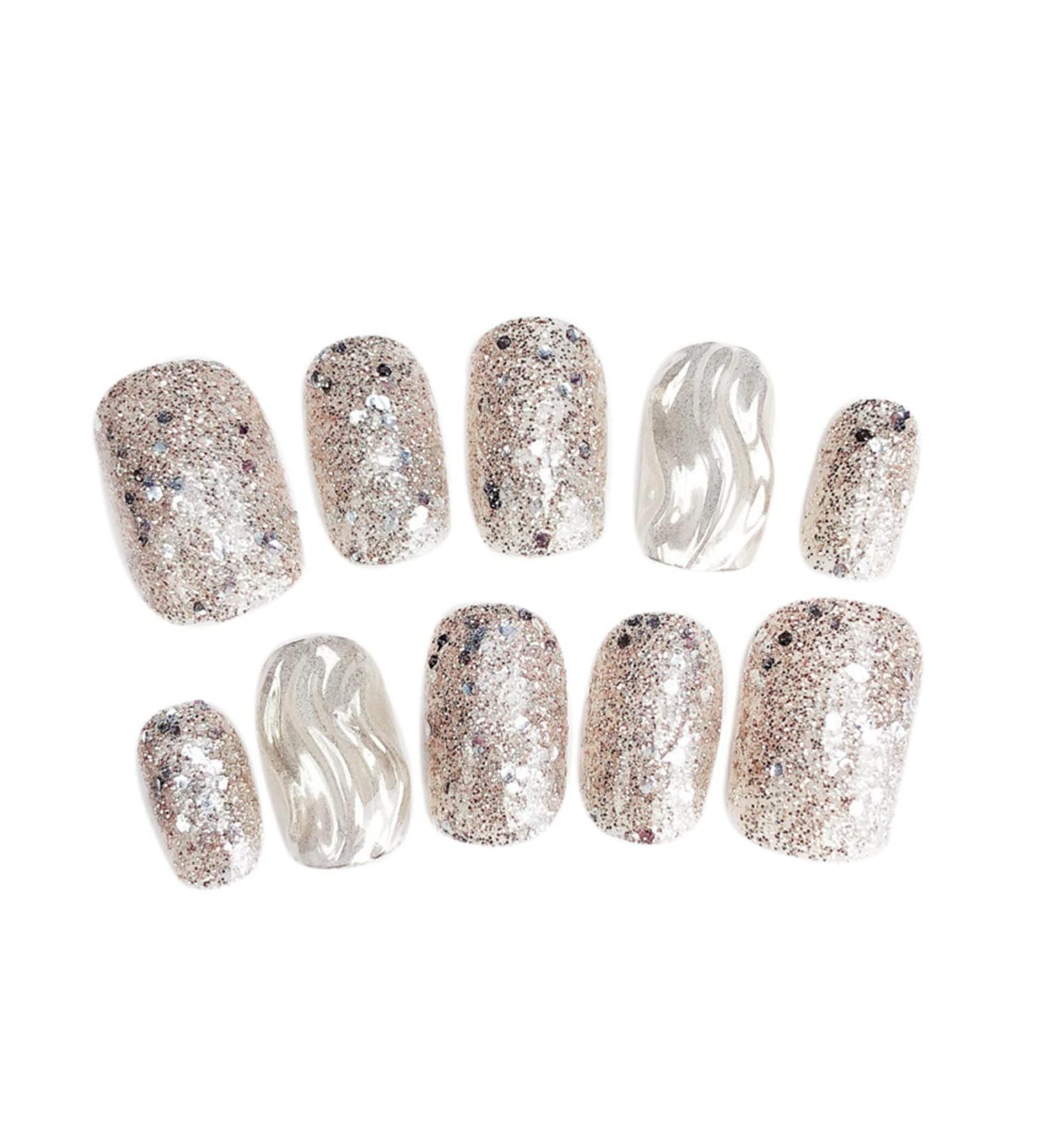 jayzee Natural False Nails Artificial Tip Manicure Phototherapy Nails Water Ripple Tablets Silver Gradient Color Nail Patch for Nail Art Salons and Home - Buy Online on SooperMarket.com