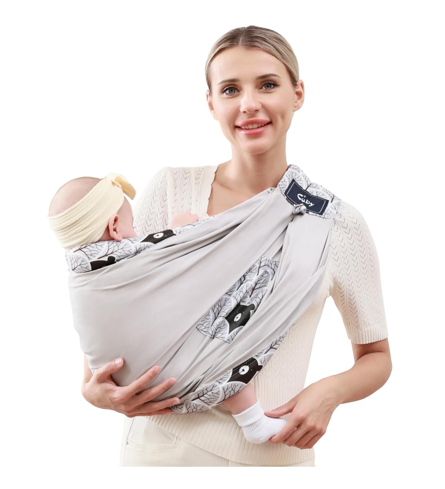CUBY Natural Cotton Baby Carrier | Extra Comfortable Sling for Newborns & Toddlers - Grey Bear Design - Buy Online on SooperMarket.com