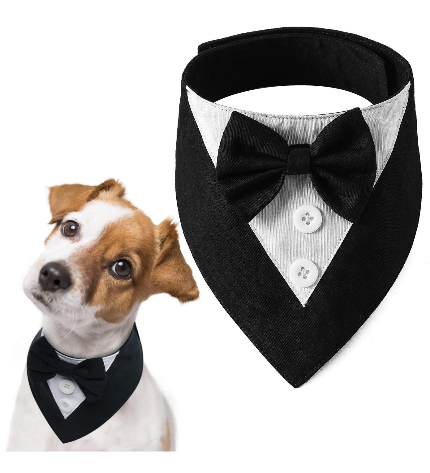 FUAMEY Dog Tuxedo Bandana with Bow Tie | Formal Wedding Attire for Dogs | Adjustable Collar for Small, Medium, Large Pets | Black-L - Buy Online on SooperMarket.com