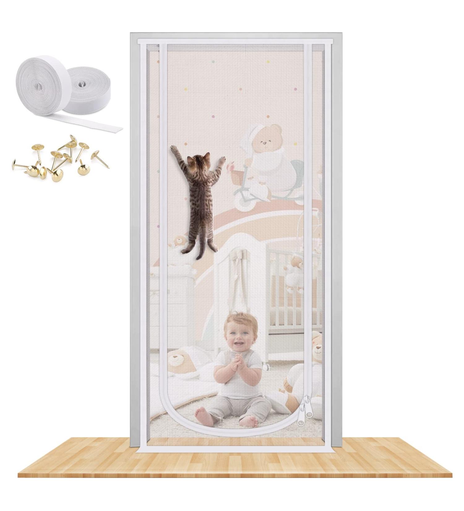 35.5X82 Reinforced Cat Screen Door - Heavy Duty Pets Proof with Bilateral Zipper for Home, Bedroom, Living Room, Kitchen Patio - Prevent Dogs & Cats from Escaping - Buy Online on SooperMarket.com