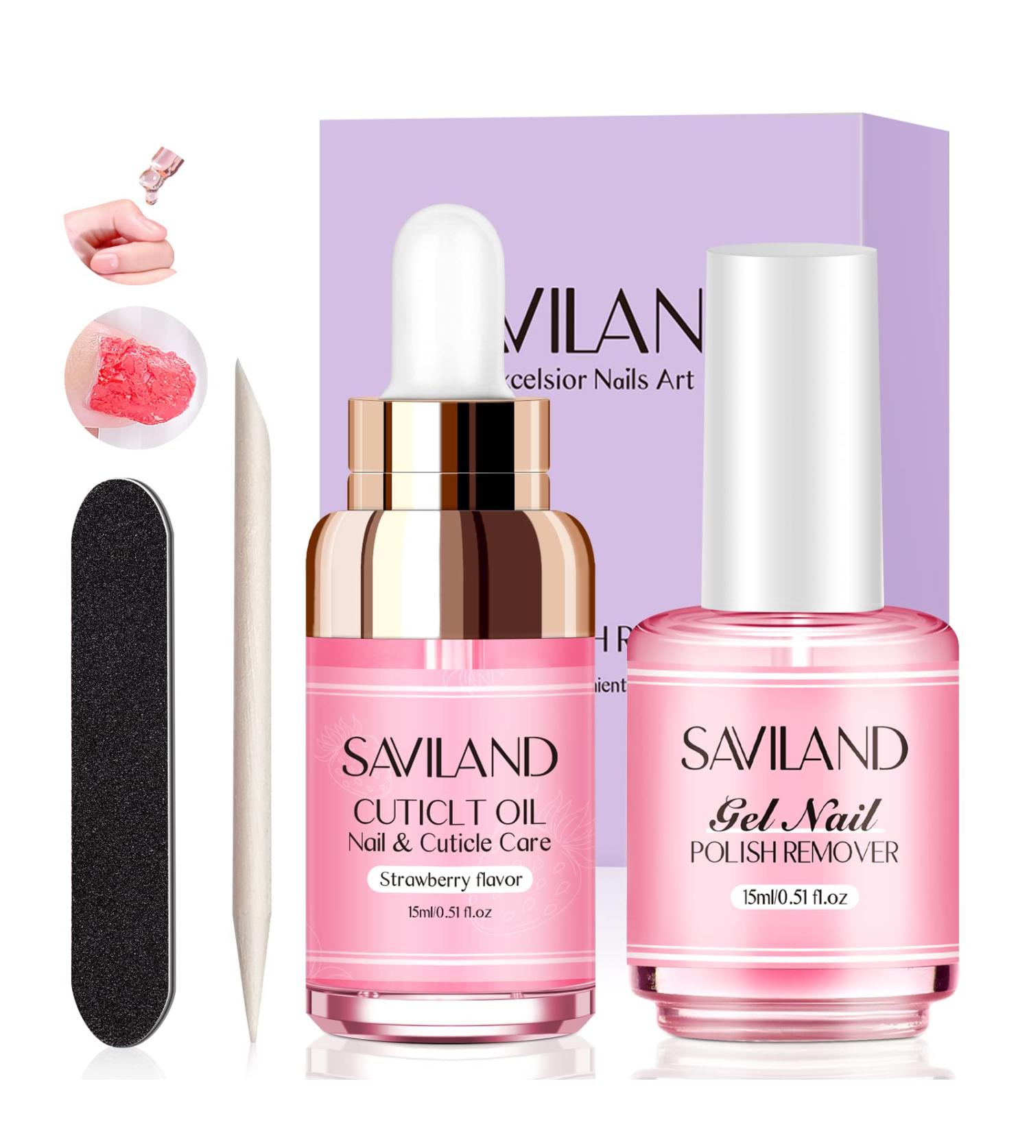 Saviland Gel Nail Polish Remover Kit - 2*15ML Strawberry Cuticle Oil Included - Quick & Easy Gel Polish Removal - Moisturizing & Soothing Formula - Pink Gel Nail Polish Remover - Buy Online on SooperMarket.com