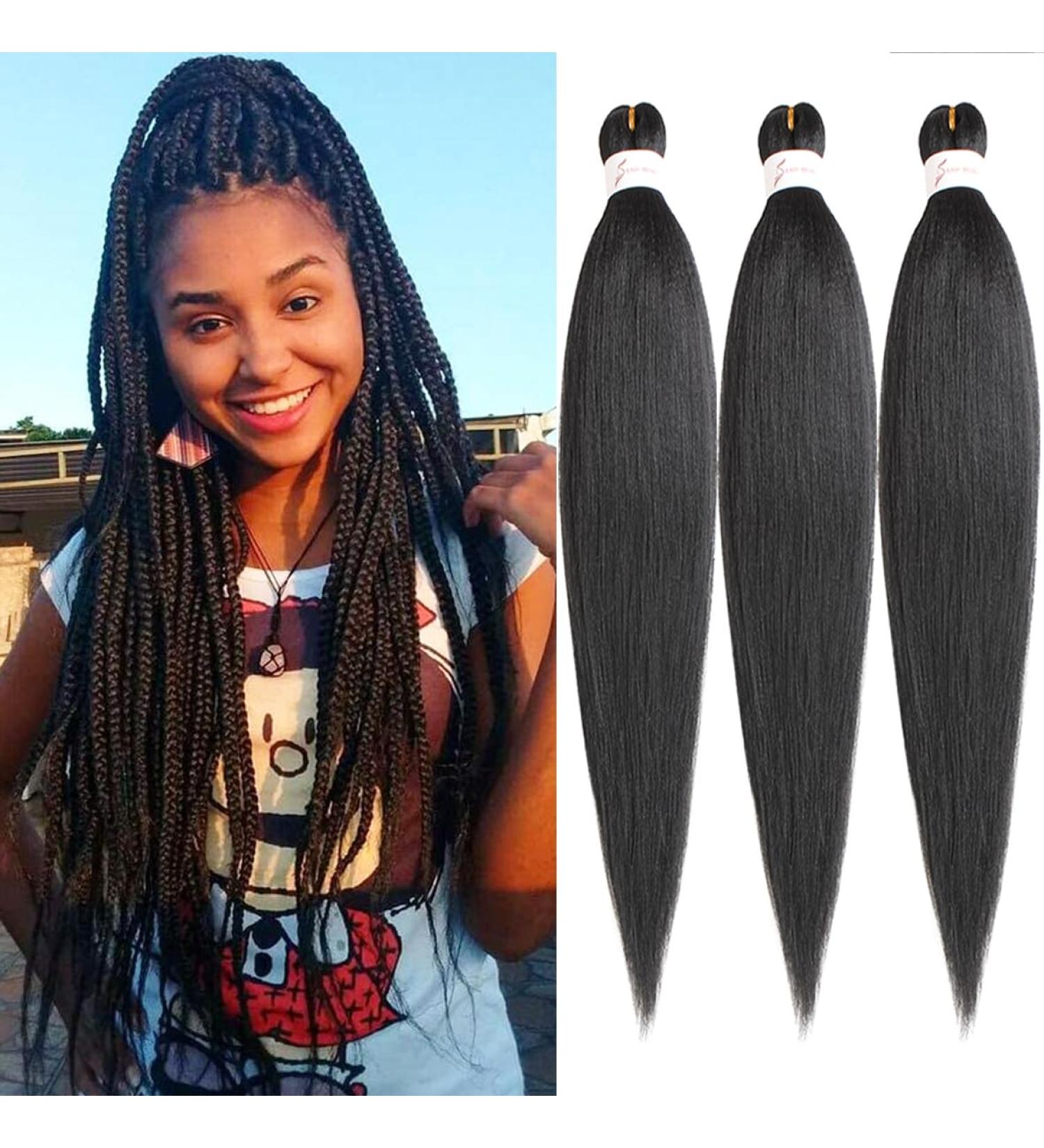 Leeven 3 Packs Pre Stretched Braiding Hair Extension Black Yaki Texture 26 Inch EZ Braids Kanekalon Hair Black Braiding Crochet Hair Extensions /2# 26 Inch (Pack of 3) 2# - Buy Online on SooperMarket.com