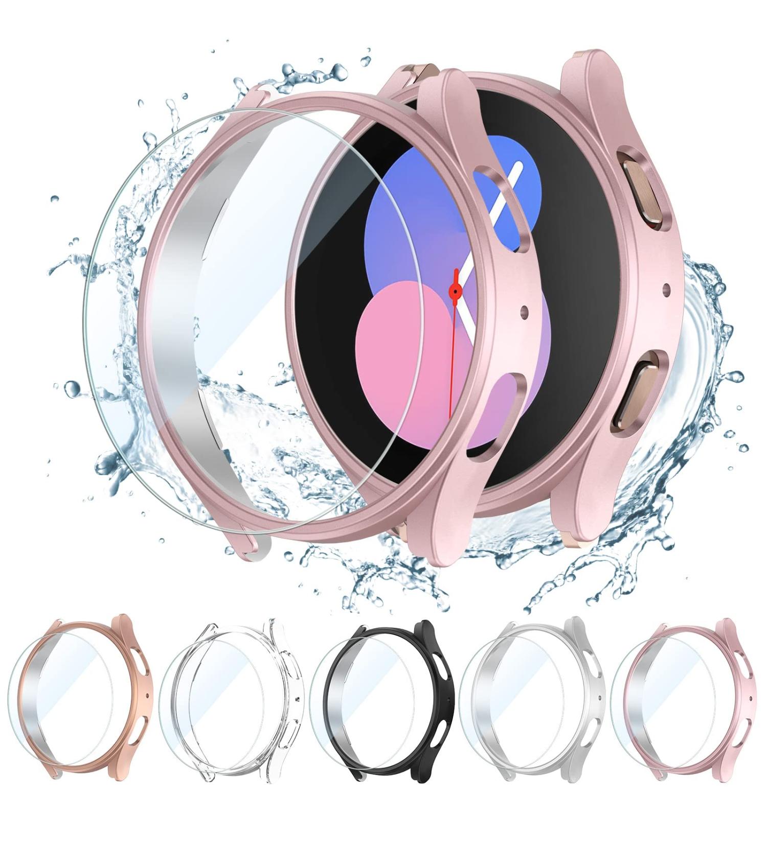 KIMILAR 5+5 Pack Galaxy Watch 5/4 Screen Protector Case 40mm - Anti-Fog Tempered Glass & PC Bumper for Samsung Galaxy Watch 5 40mm and Galaxy Watch 4 40mm - Black/Silver/Clear/Rose Gold/Pink - Buy Online on SooperMarket.com