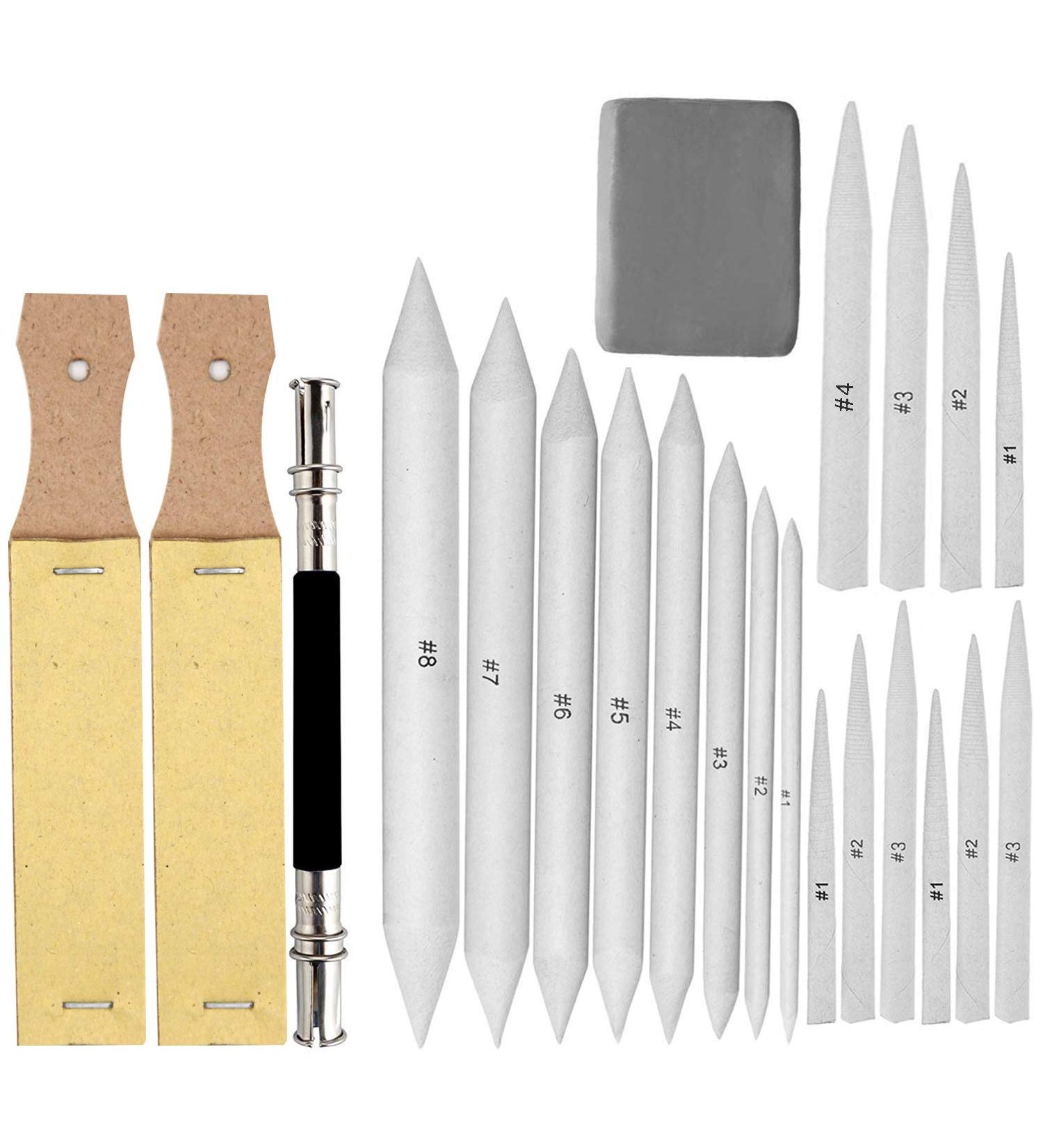 22-Piece Blending Stumps & Tortillions Set with Sharpeners, Extension Tool, and Eraser - Ideal for Student Sketch Drawing - Buy Online on SooperMarket.com